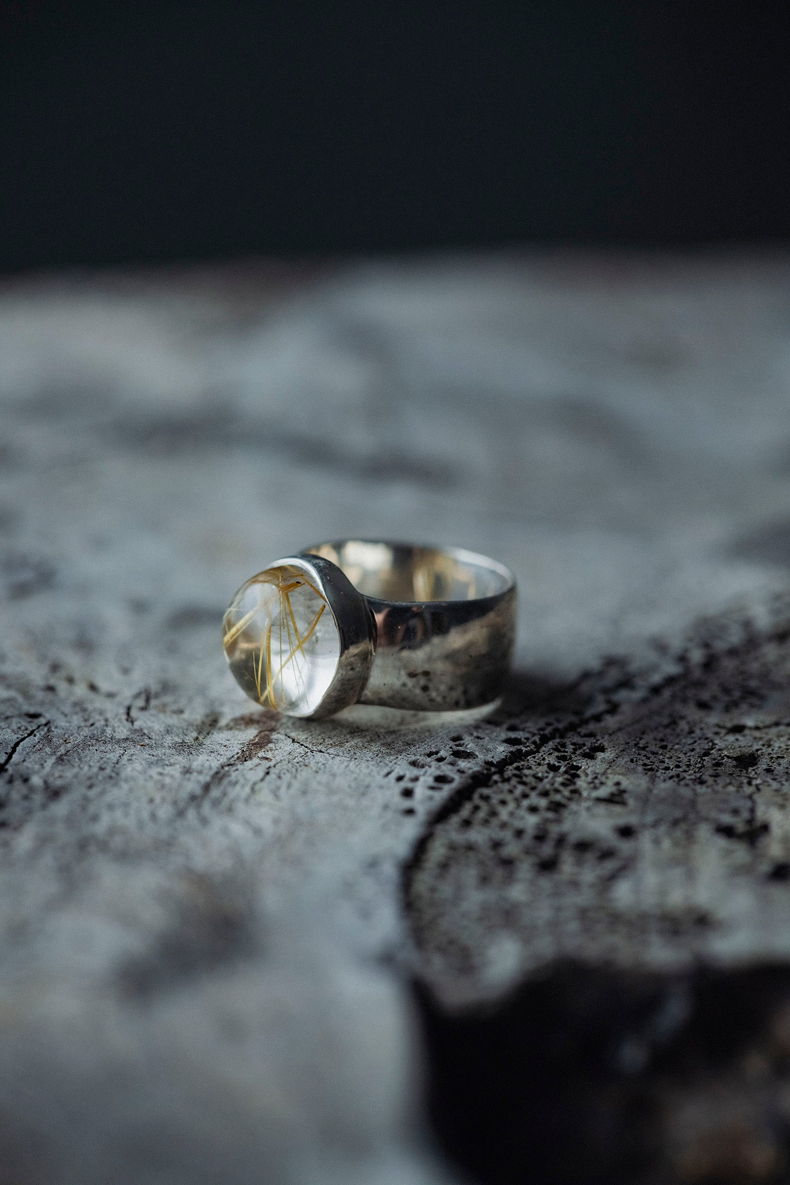 silver ring 10mm flat band rutile quartz