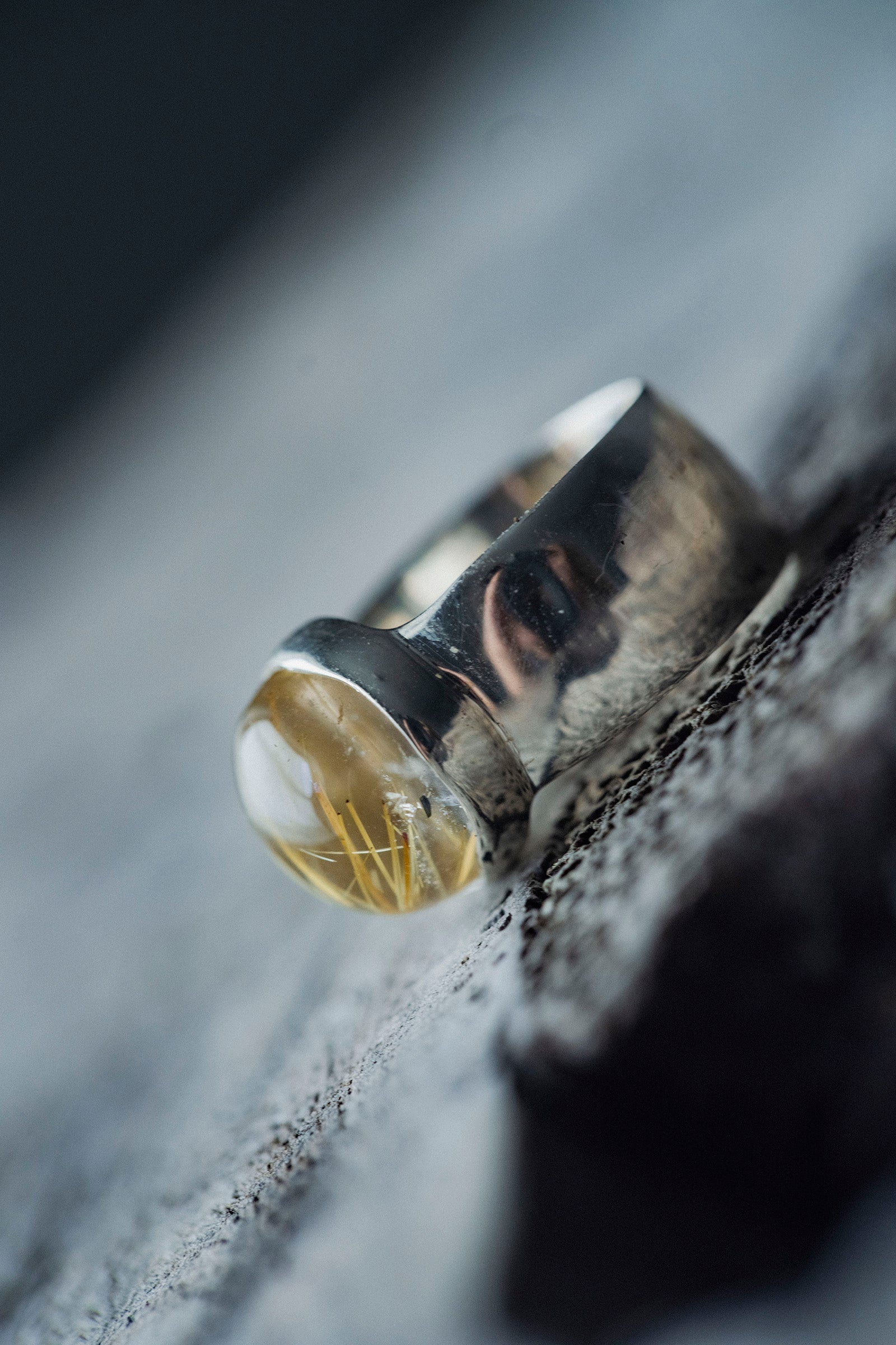 silver ring 10mm flat band rutile quartz