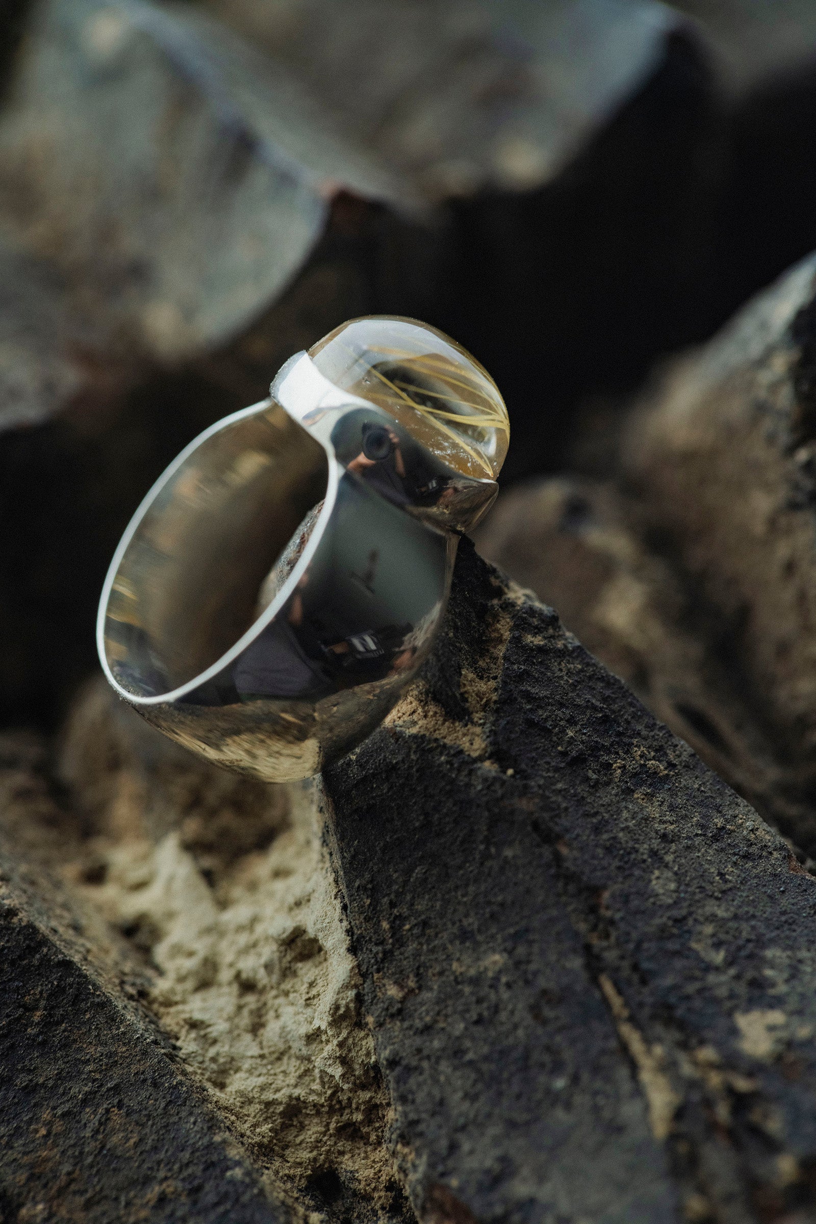 silver ring 10mm flat band rutile quartz