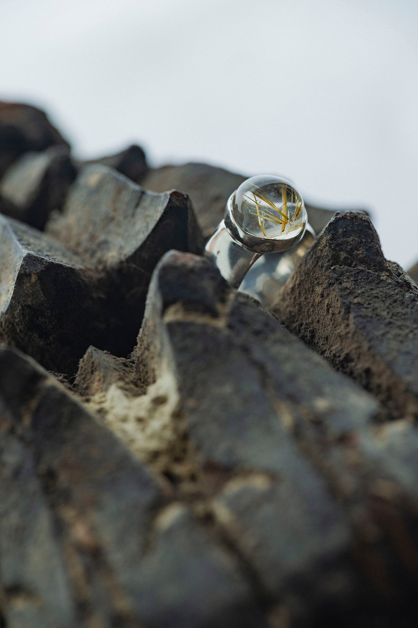 silver ring 10mm flat band rutile quartz