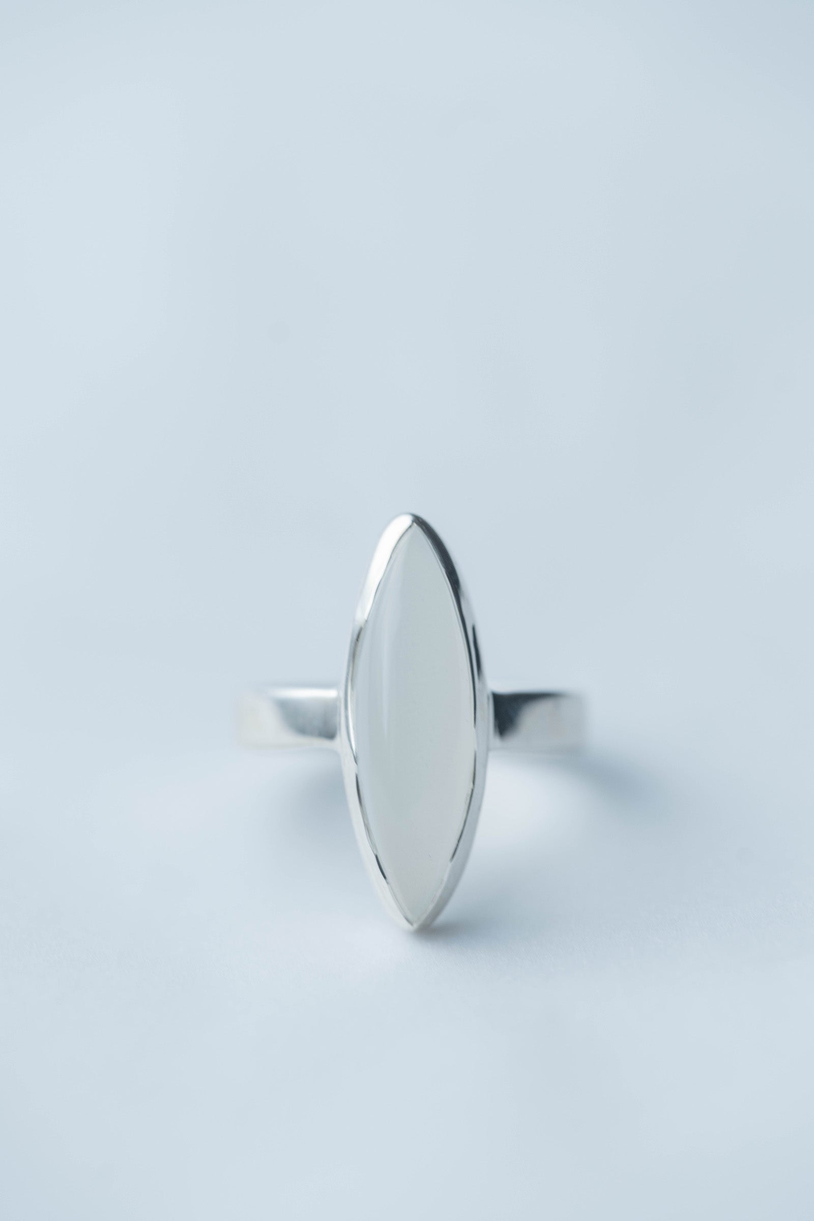 silver ring 3mm flat band moonstone marquise