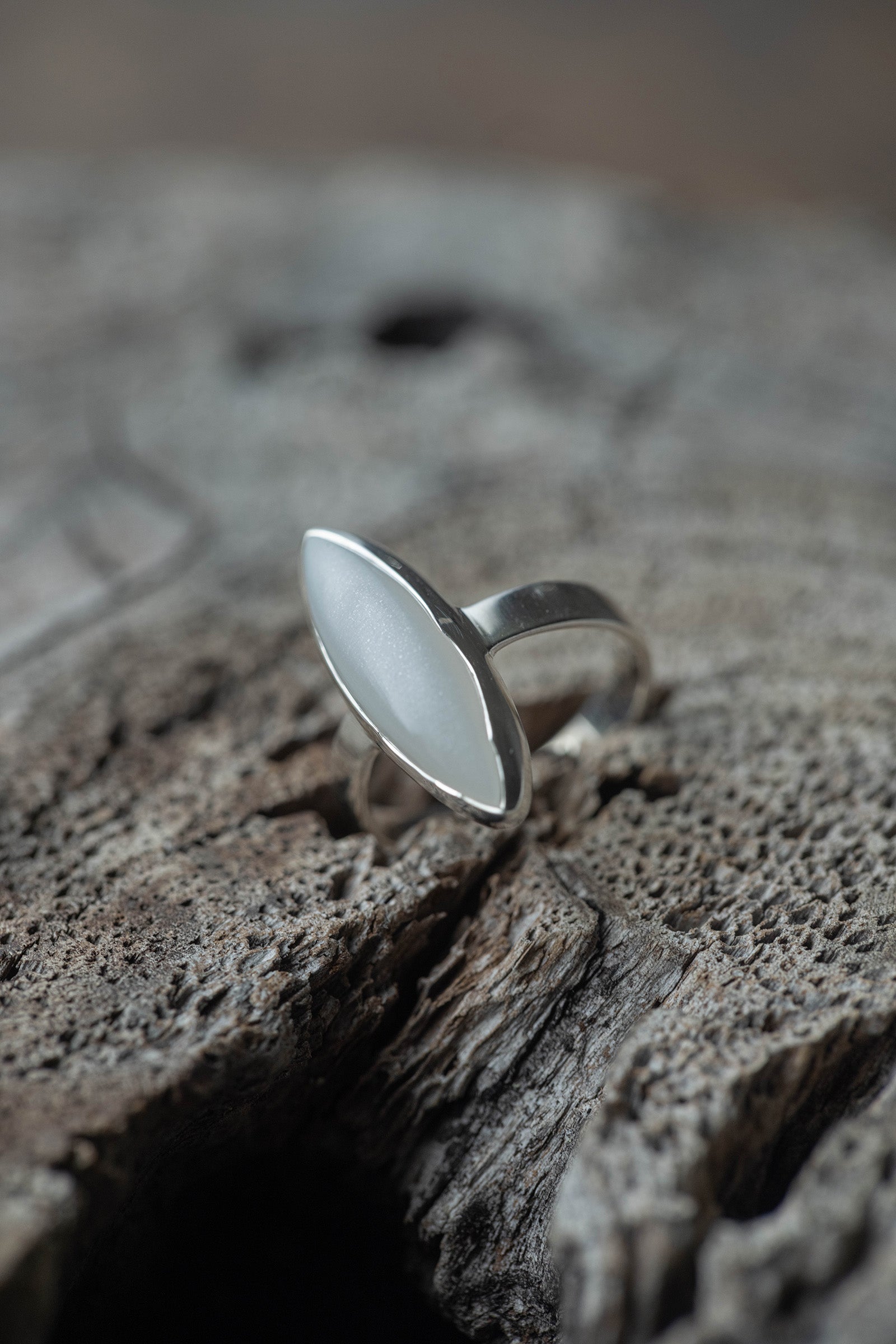 silver ring 3mm flat band moonstone marquise