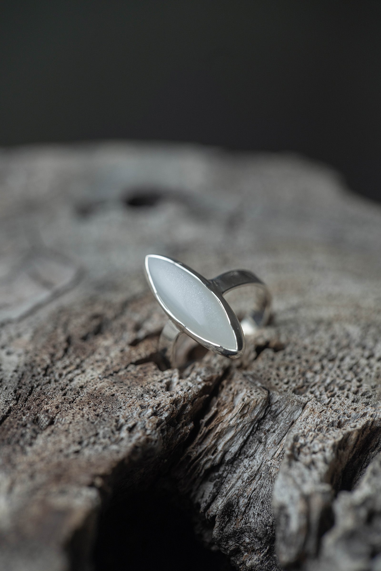 silver ring 3mm flat band moonstone marquise