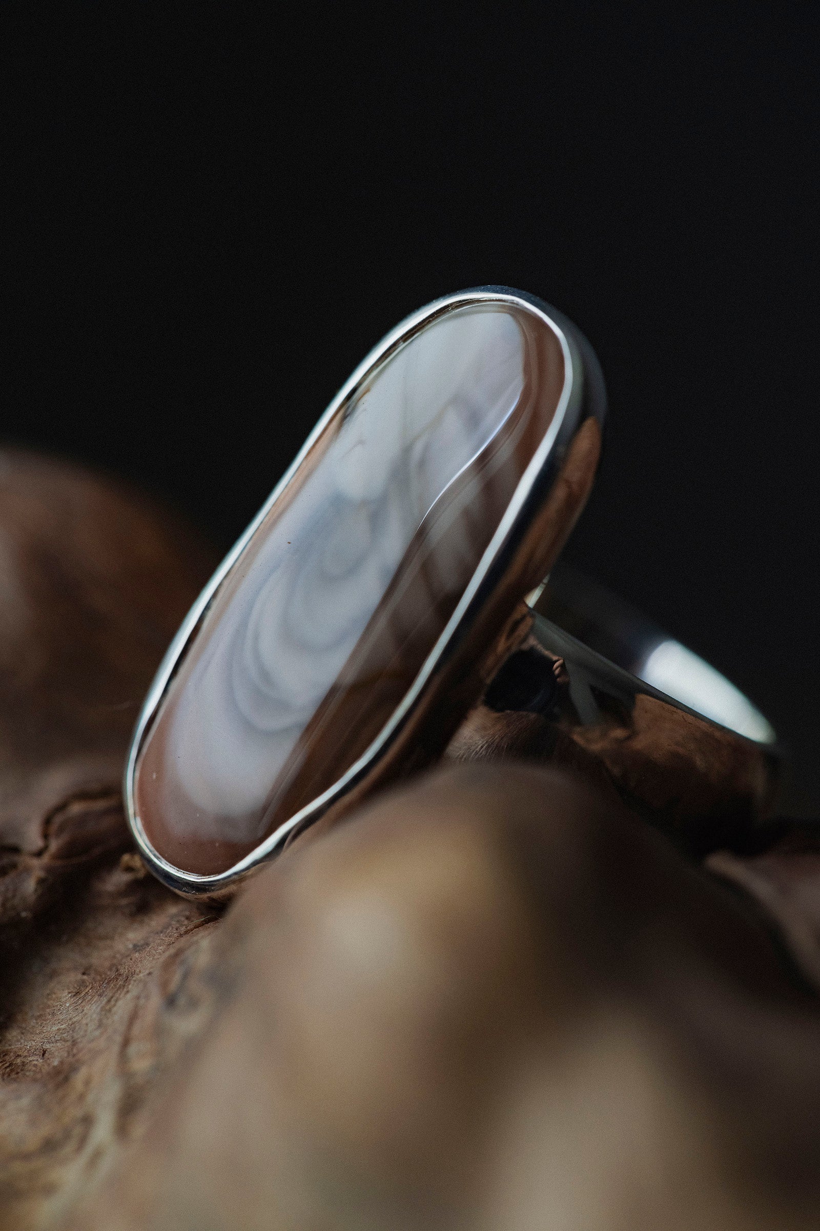 silver ring flat band 8mm jasper