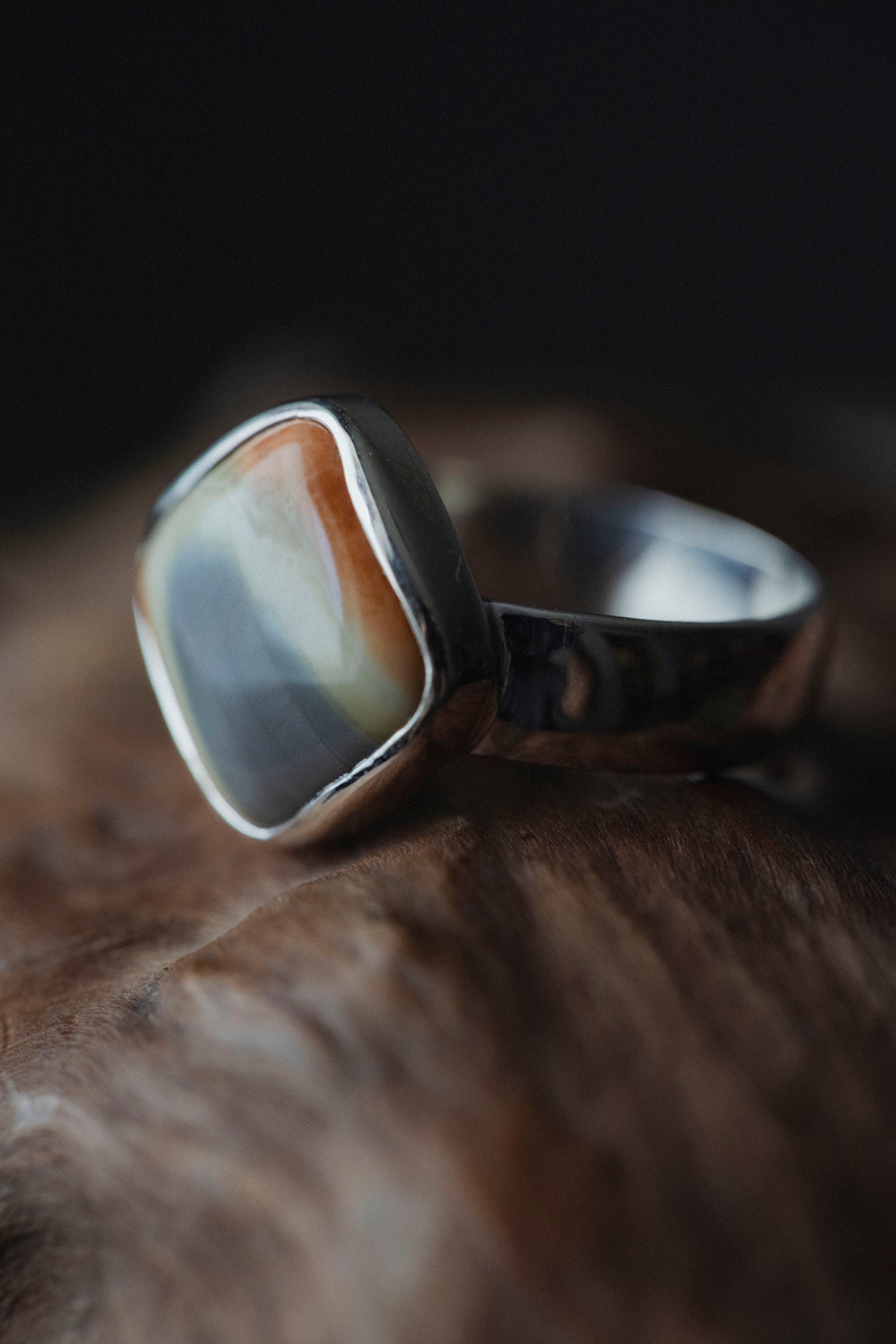 silver ring flat band 5mm jasper