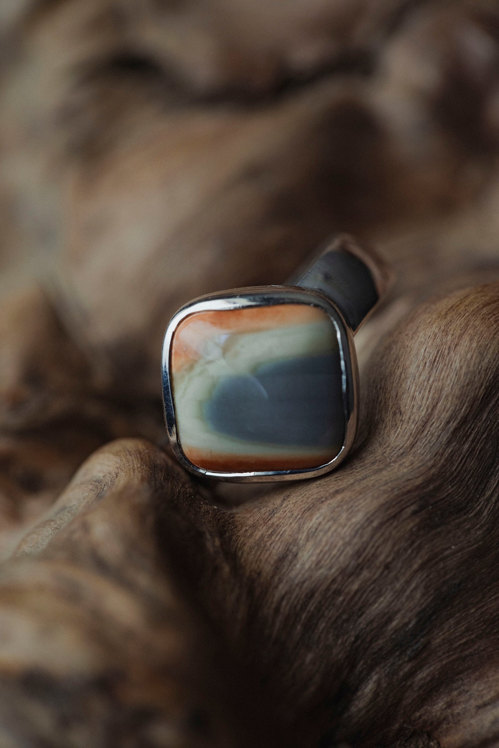 silver ring flat band 5mm jasper