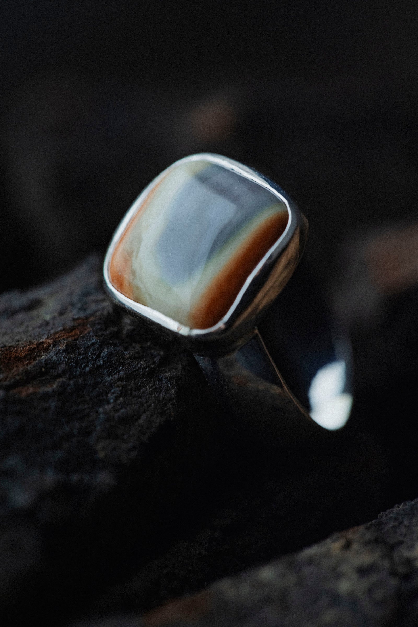 silver ring flat band 5mm jasper