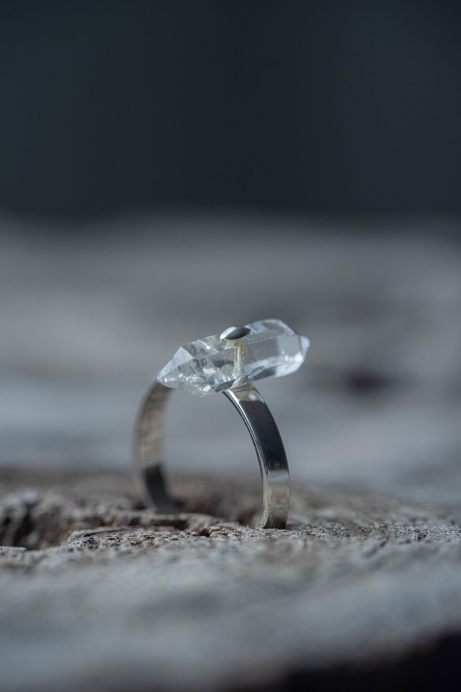 silver ring 3mm flat band herkimer quartz