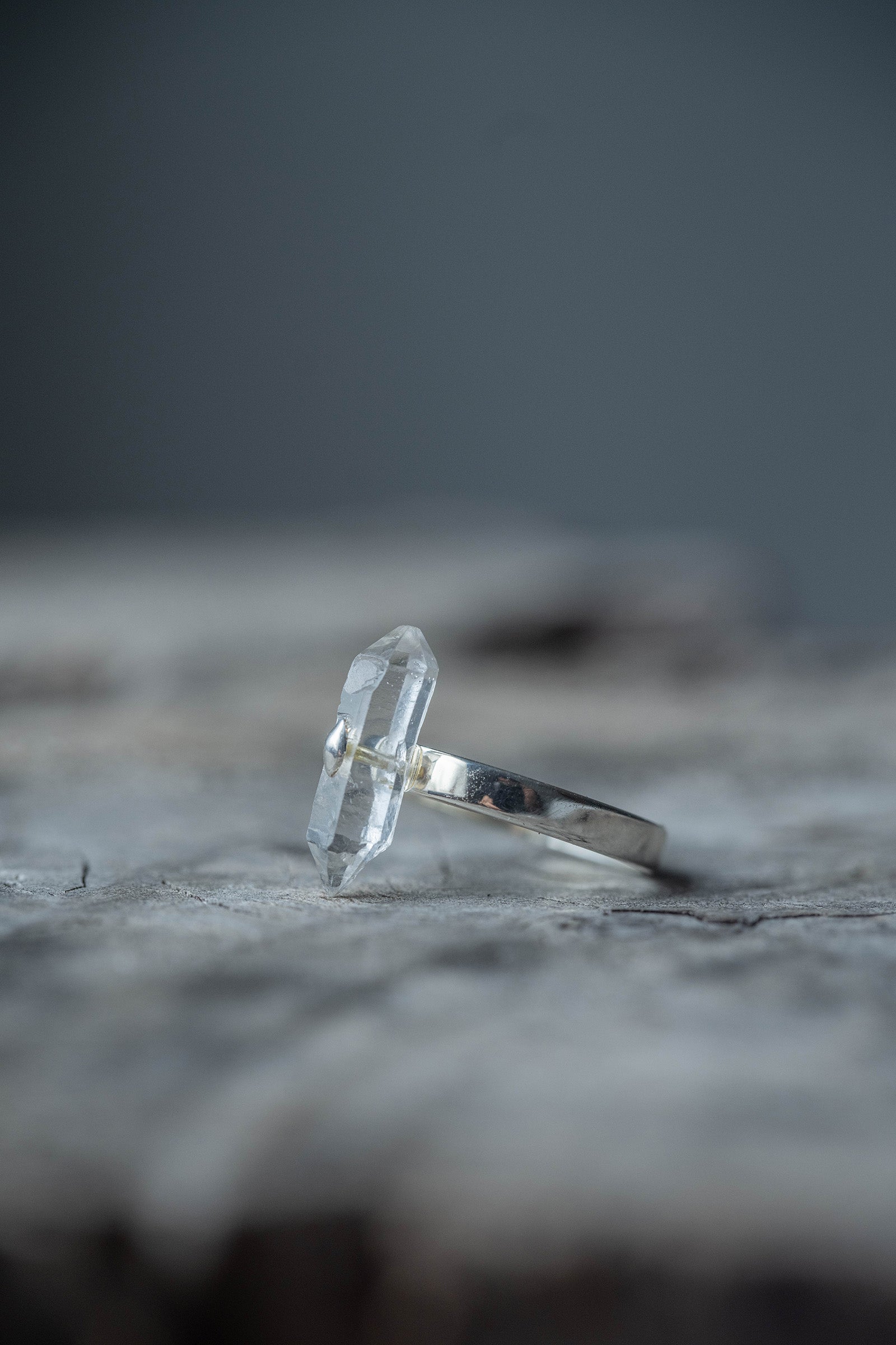 silver ring 3mm flat band herkimer quartz