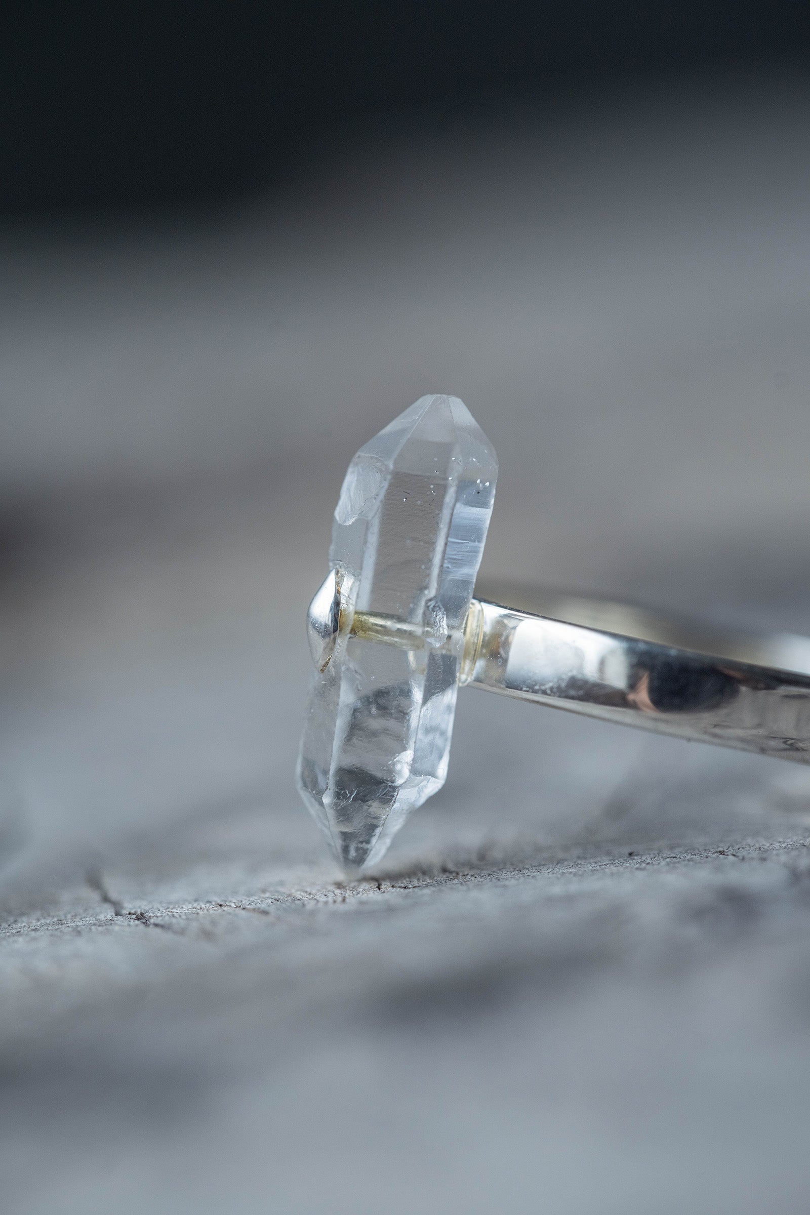 silver ring 3mm flat band herkimer quartz