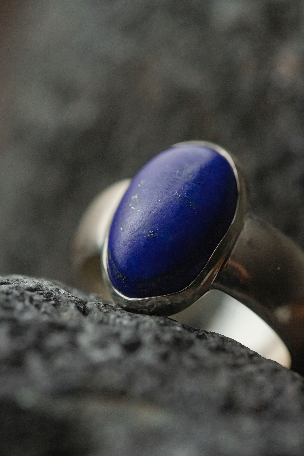 silver ring flat band 8mm ( lapis lazuli )