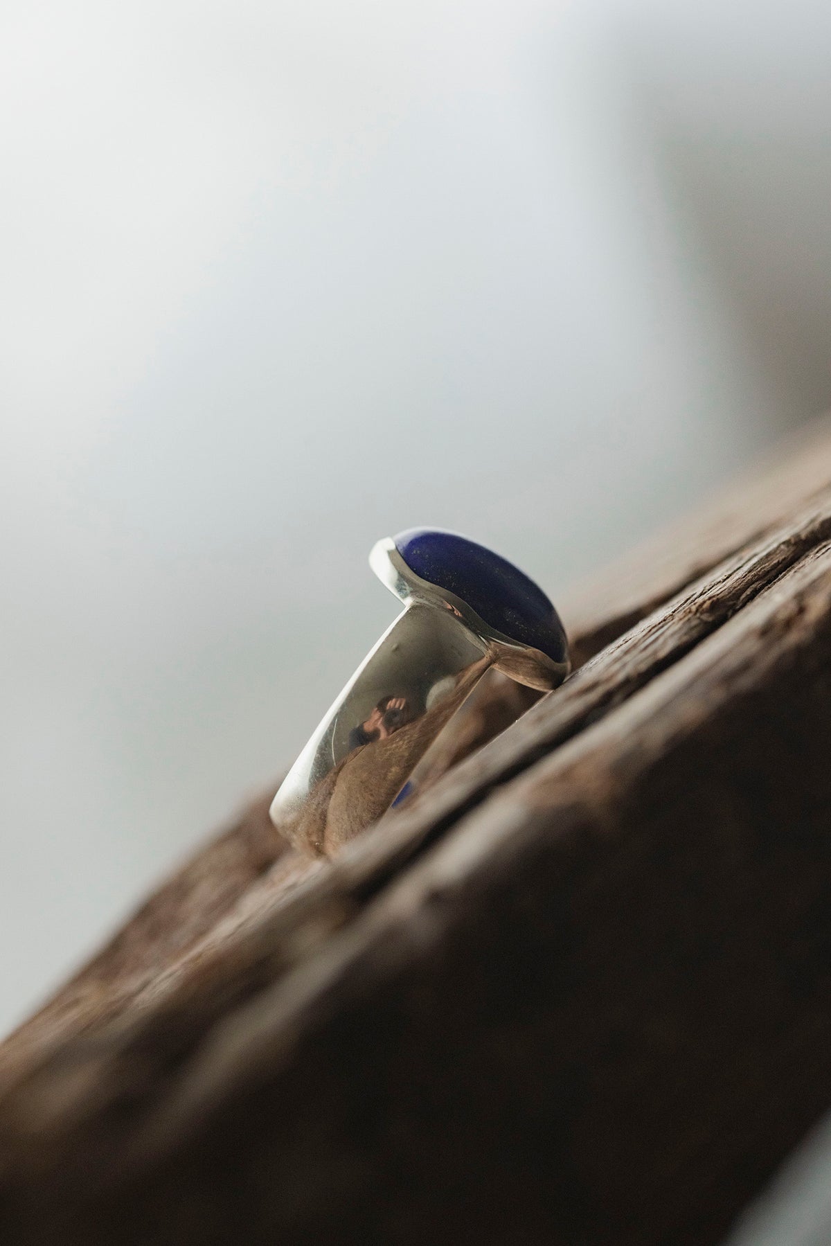 silver ring flat band 8mm ( lapis lazuli )