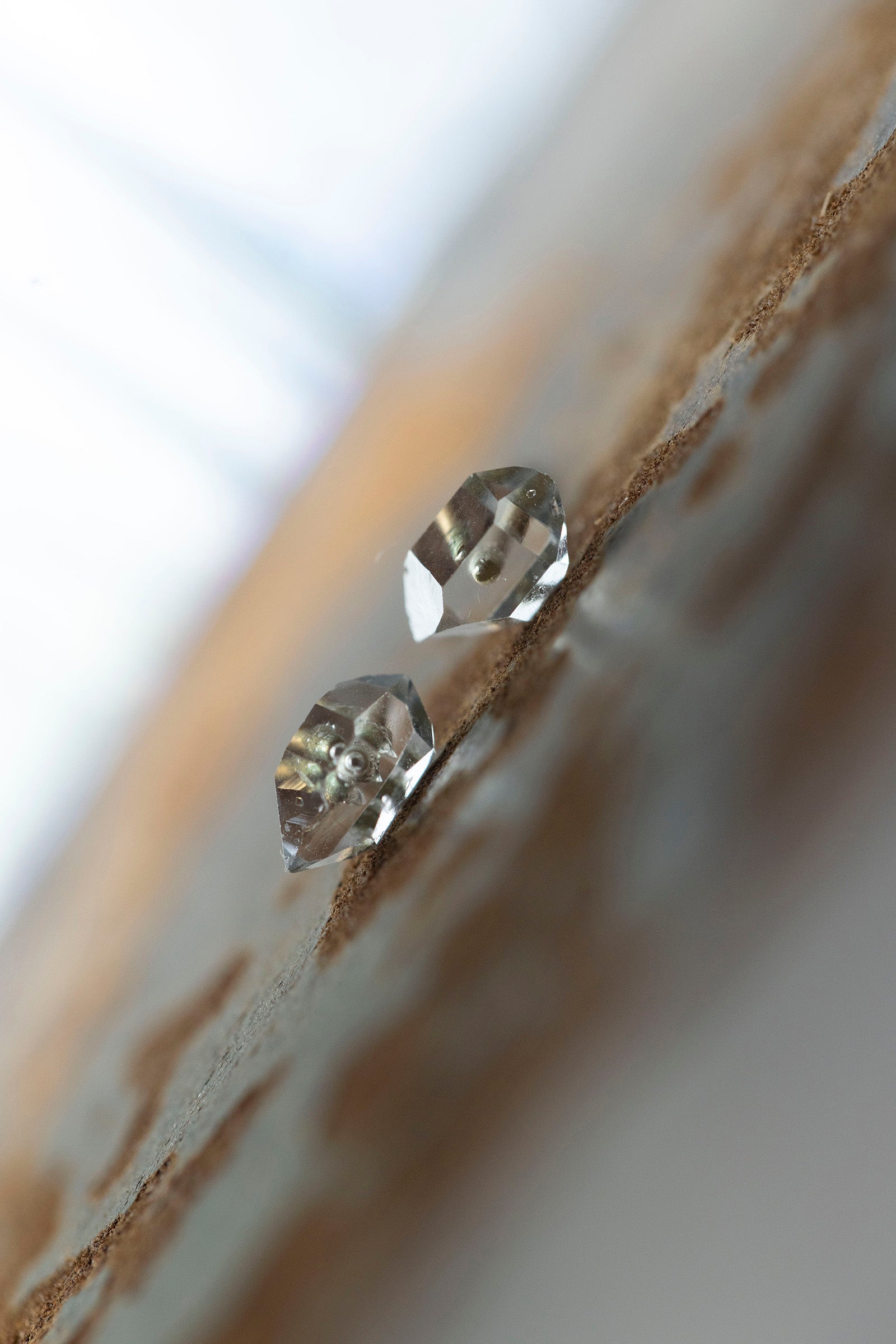 18K herkimer quartz rough stone earrings (pair)