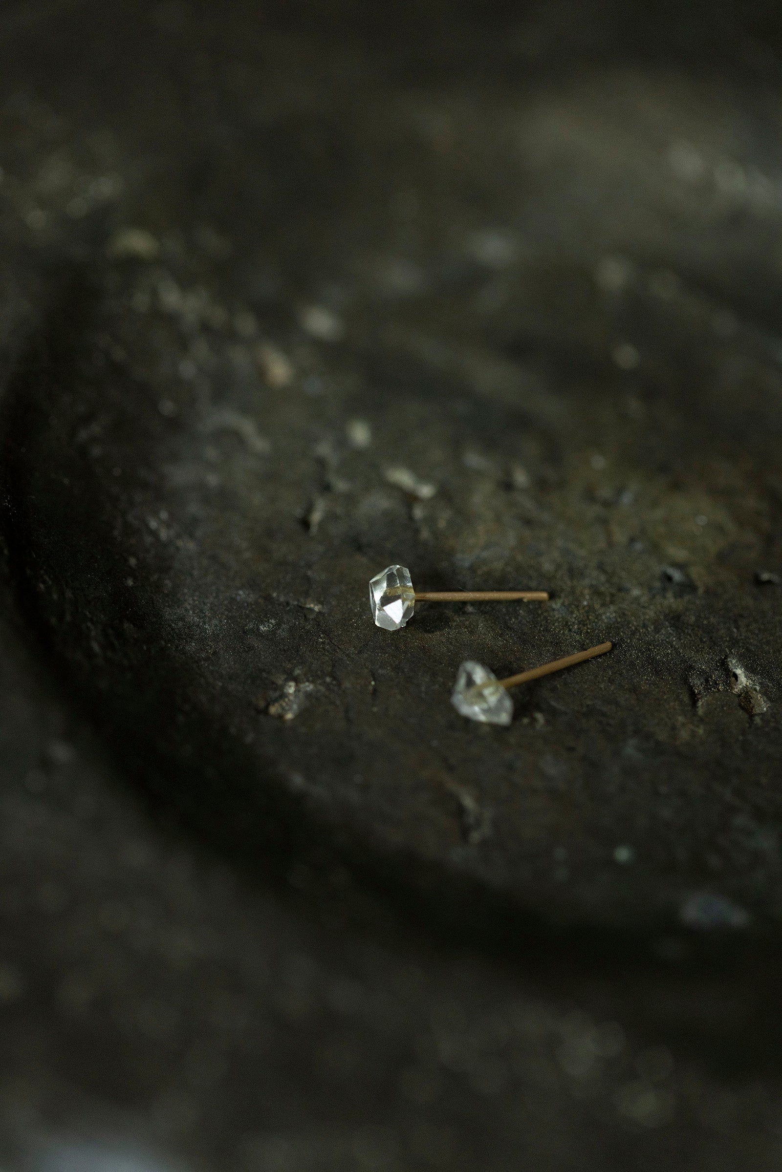 18K herkimer quartz rough stone earrings (pair)