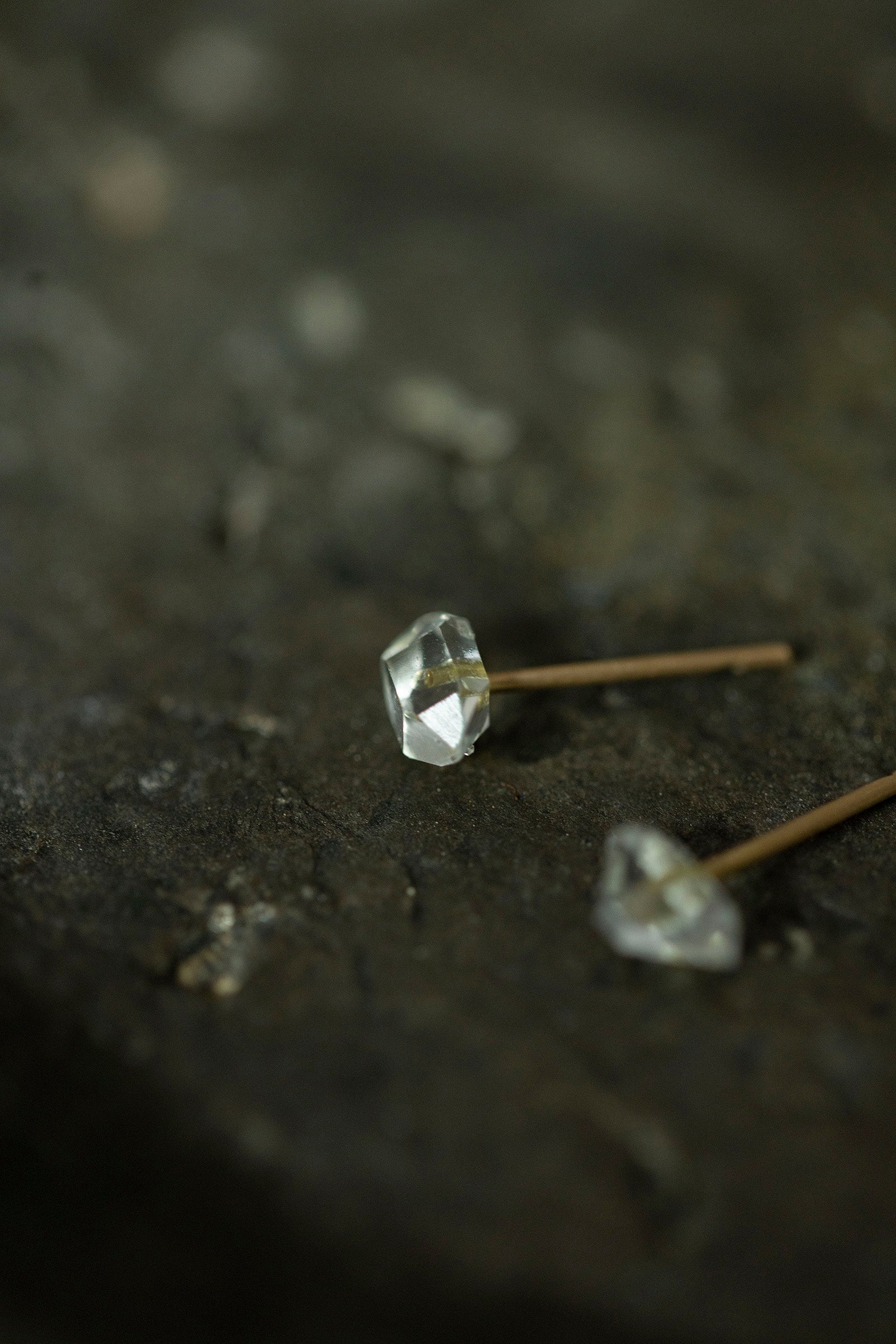 18K herkimer quartz rough stone earrings (pair)