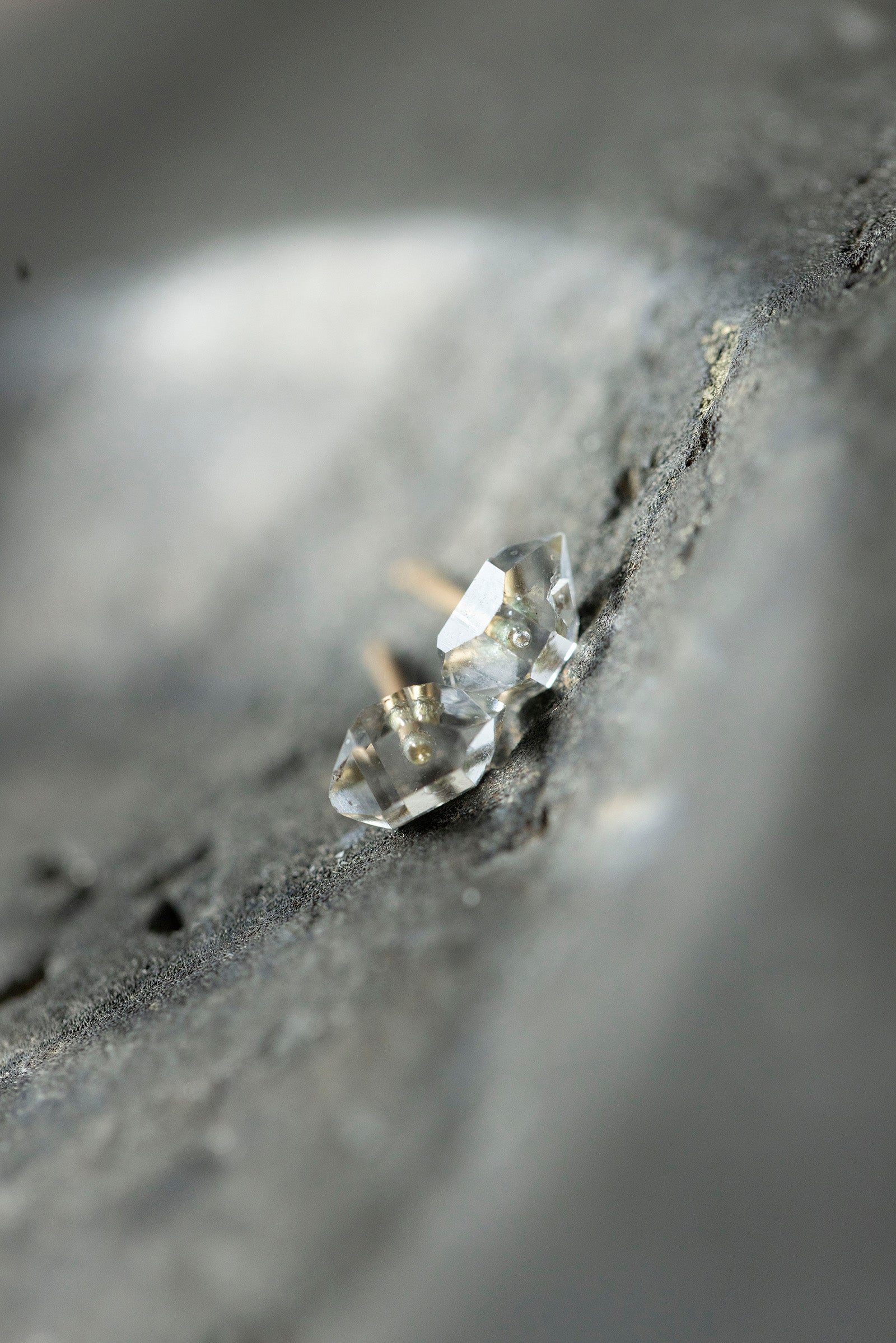 18K herkimer quartz rough stone earrings (pair)