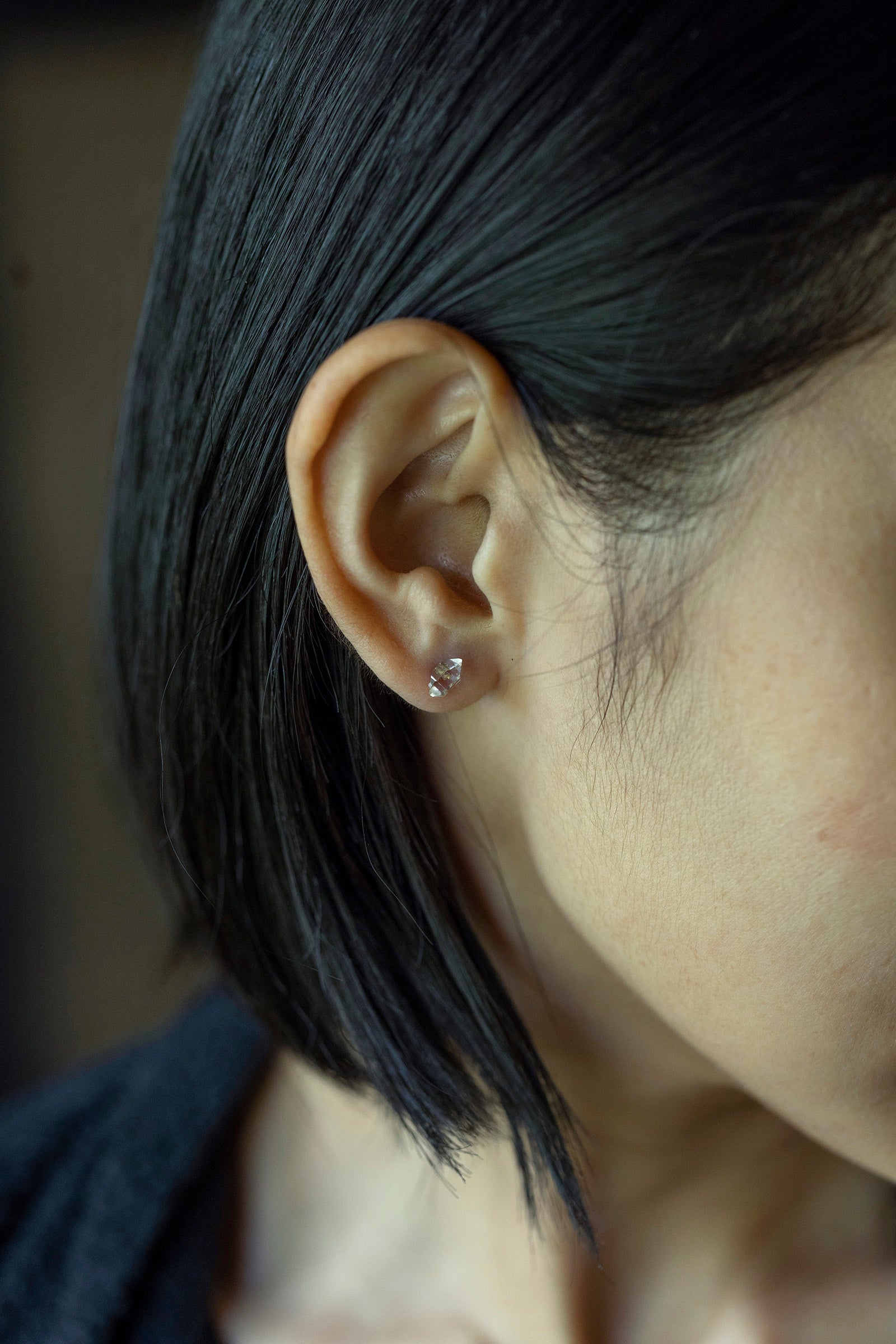 18K herkimer quartz rough stone earrings (pair)