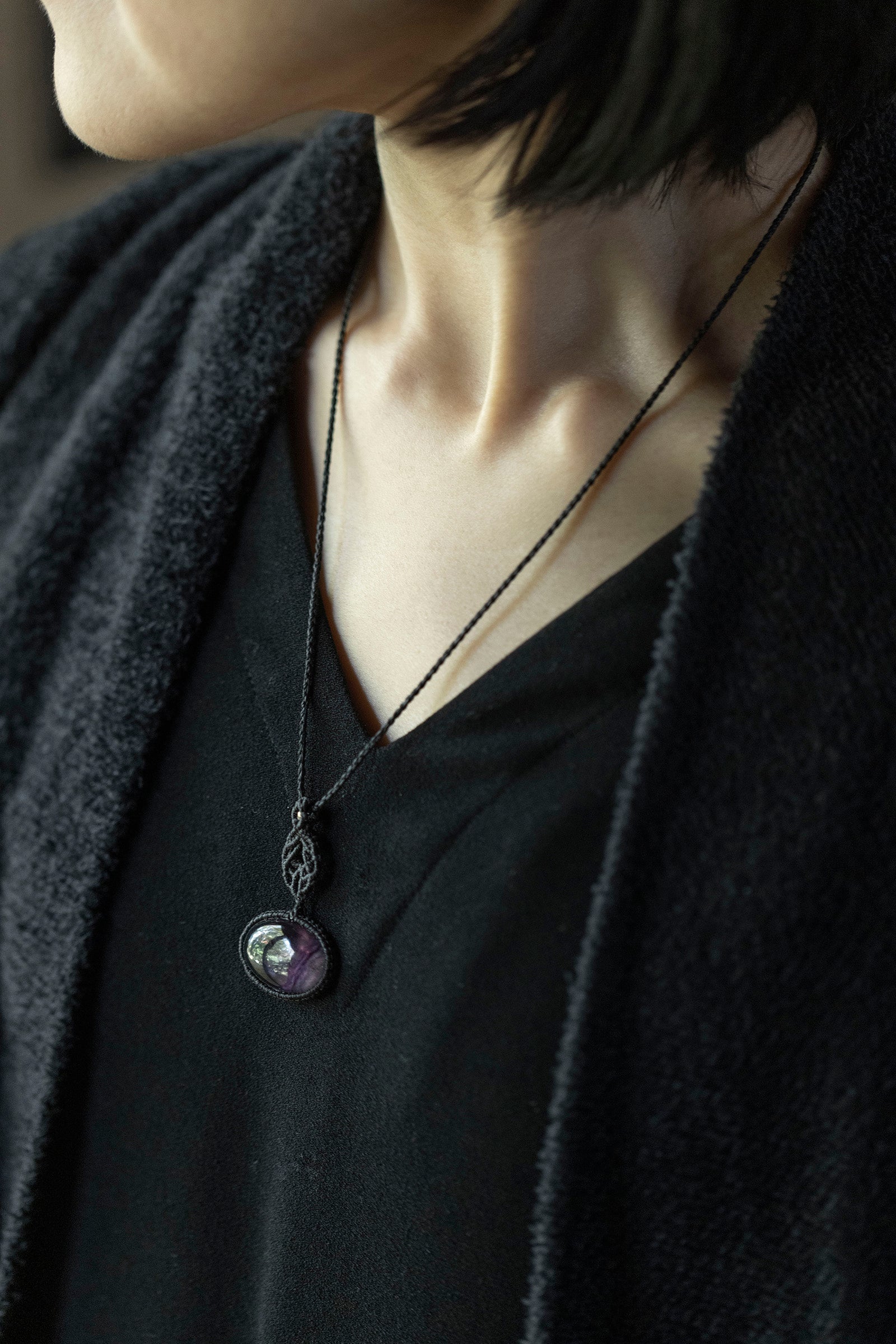 macrame necklace (fluorite)