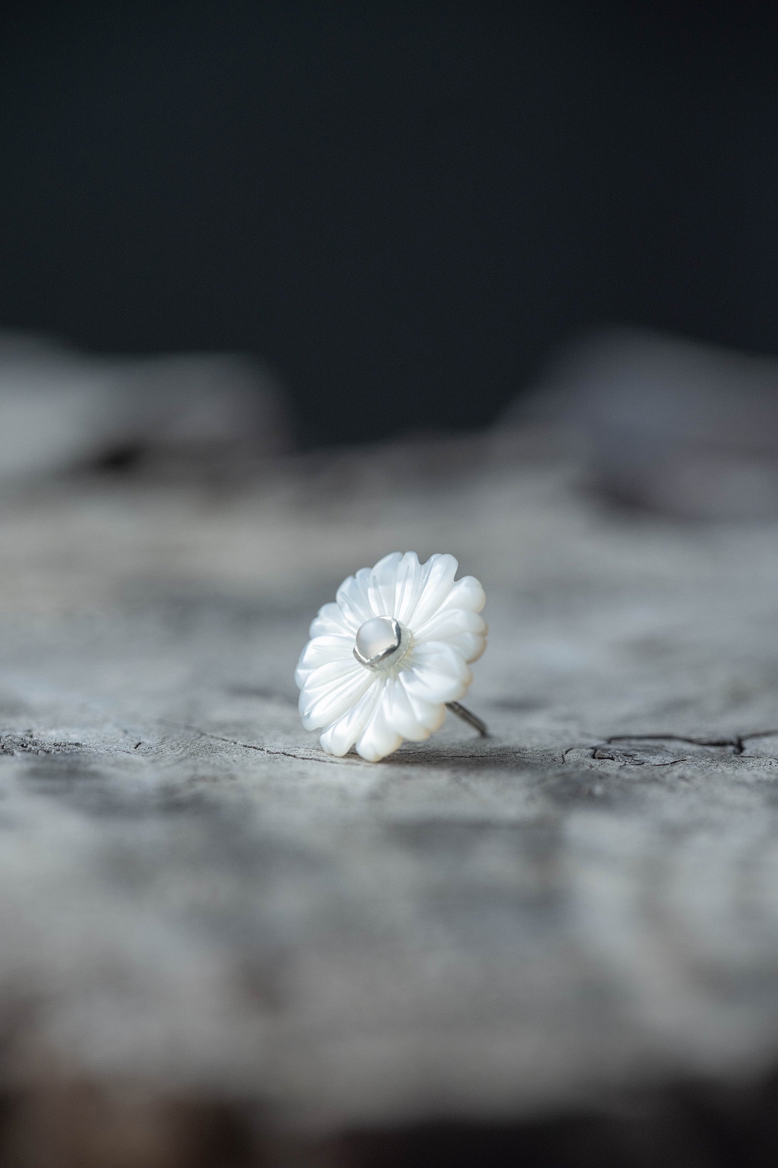 silver earrings pair moonstone + daisy flower pearl big