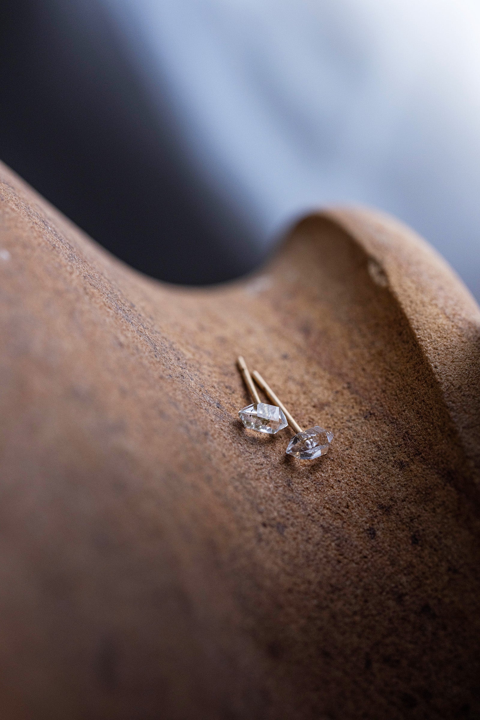 18K herkimer quartz rough stone earrings (pair)