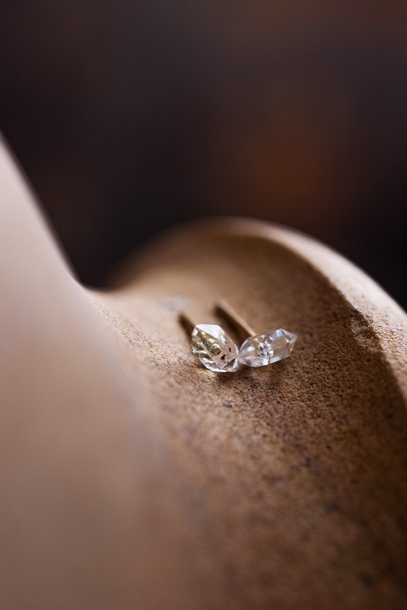 18K herkimer quartz rough stone earrings (pair)