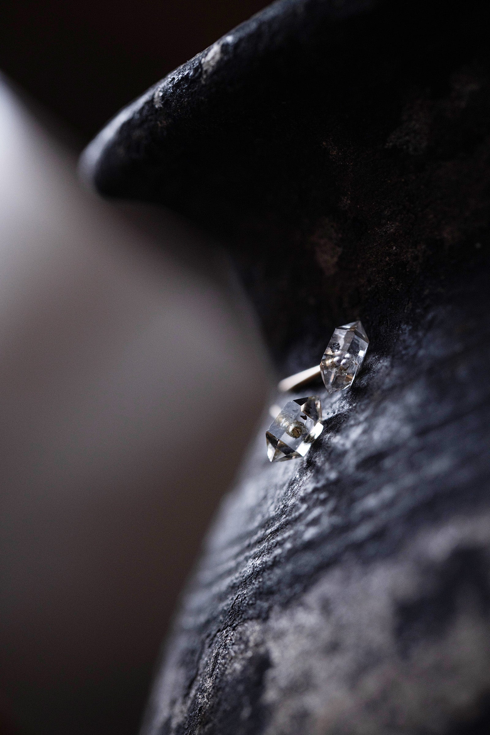 18K herkimer quartz rough stone earrings (pair)
