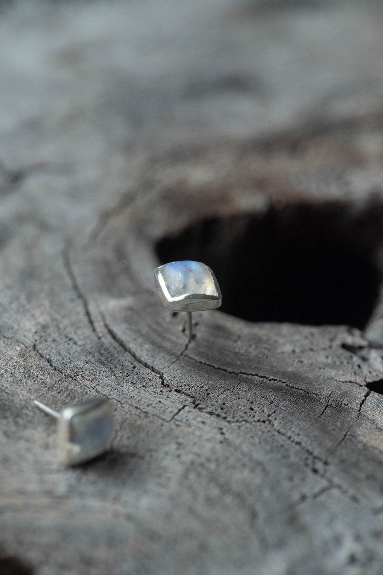 silver earrings pair rainbow moonstone