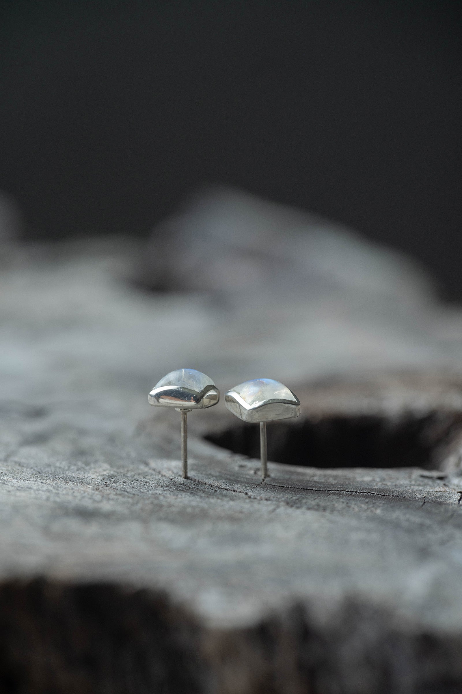 silver earrings pair rainbow moonstone