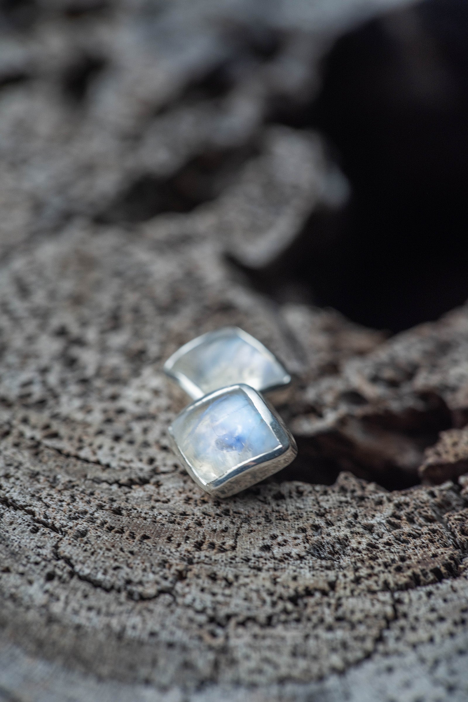 silver earrings pair rainbow moonstone