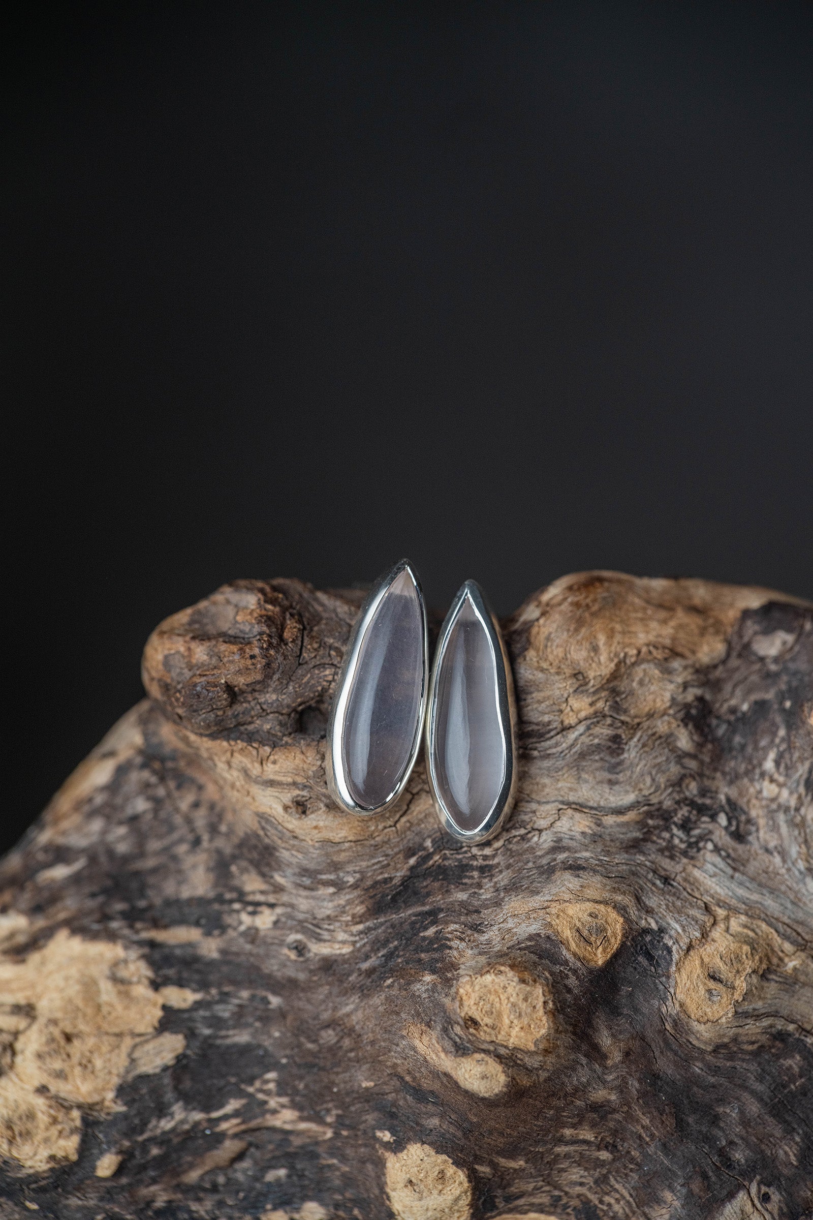 silver stud earrings pair rose quartz