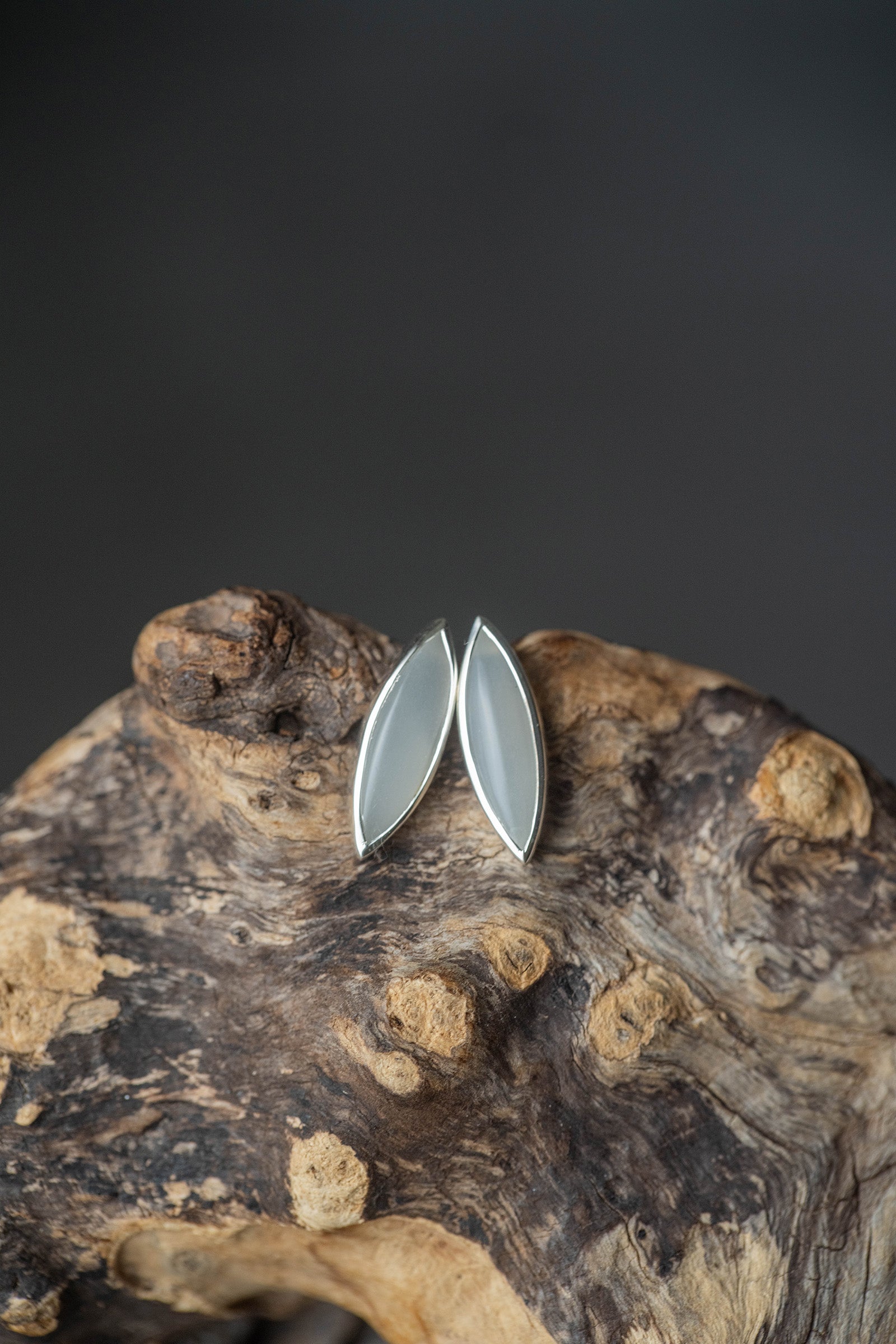 silver stud earrings pair moonstone