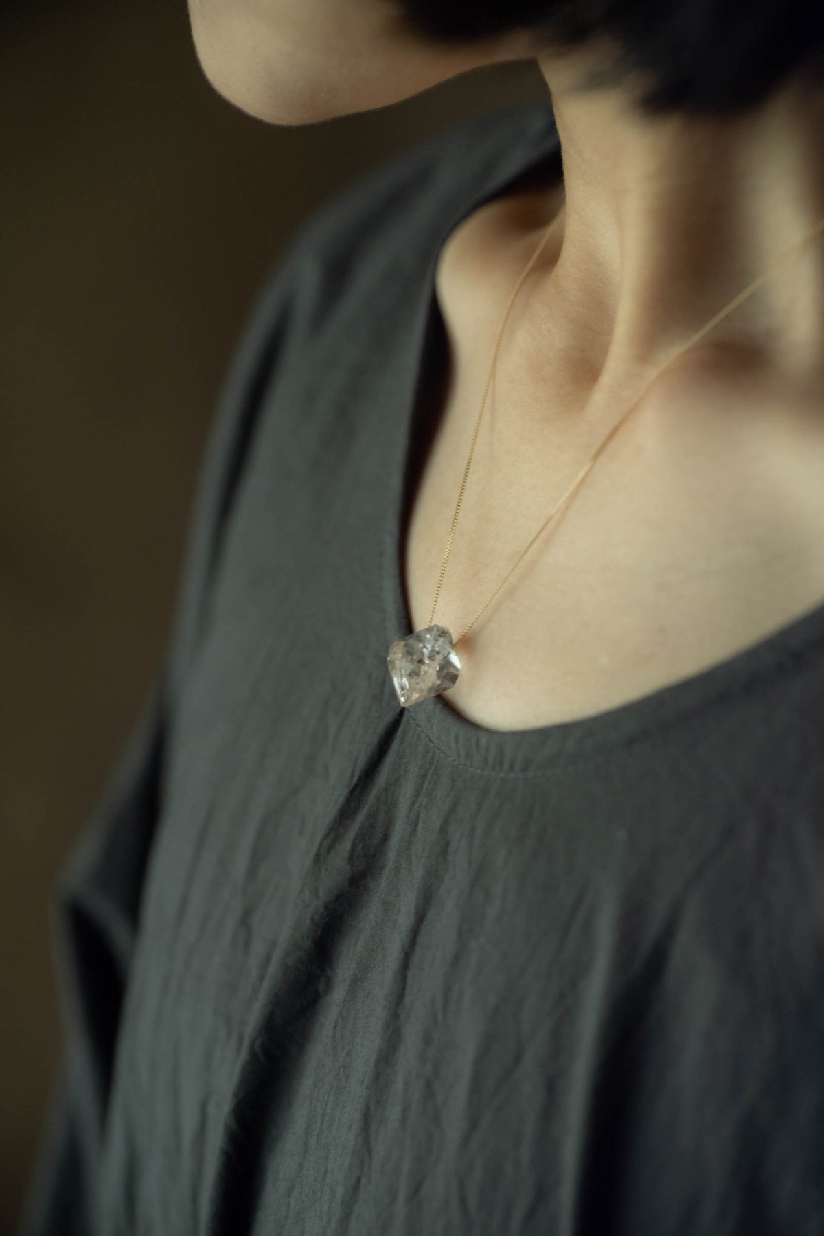 18K necklace ( herkimer quartz )