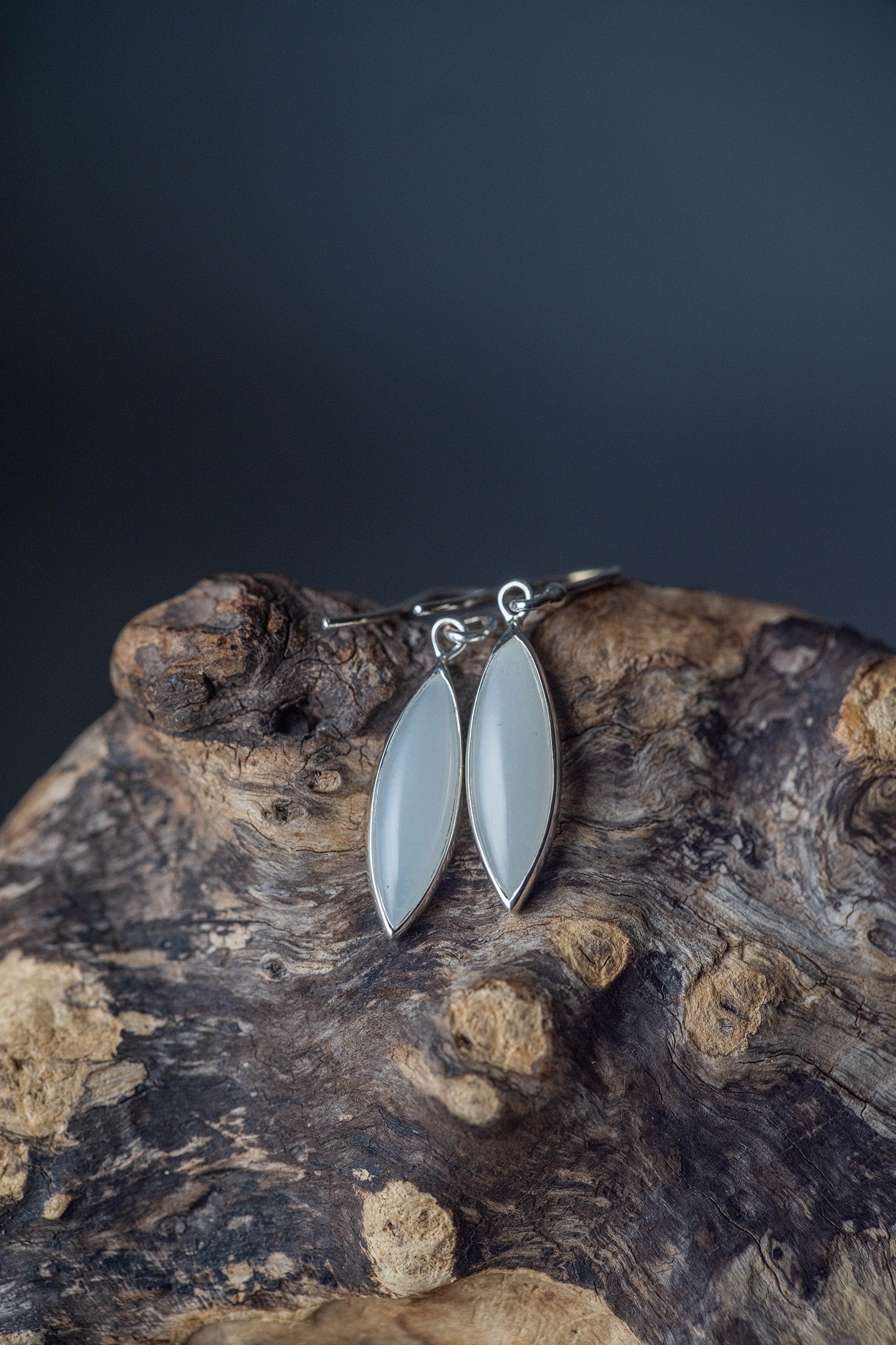silver hook earrings pair moonstone