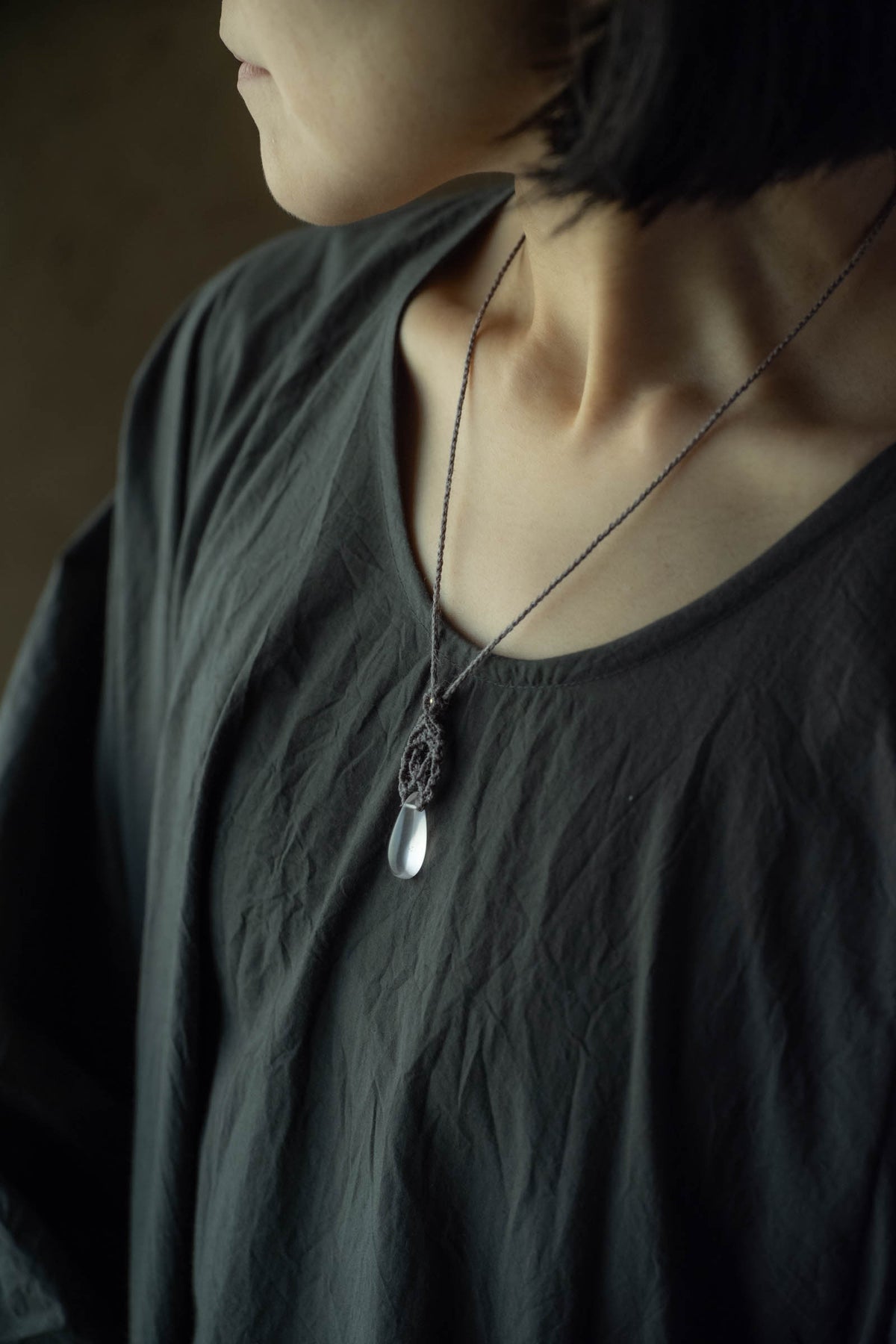 macrame necklace ( rose quartz )