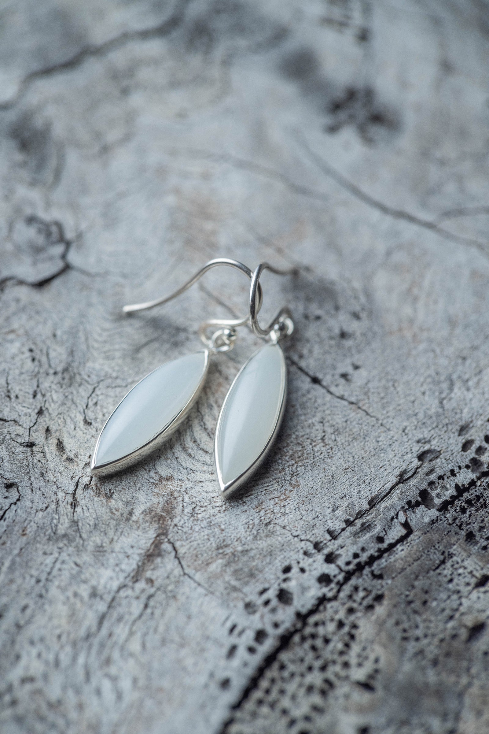 silver hook earrings pair moonstone