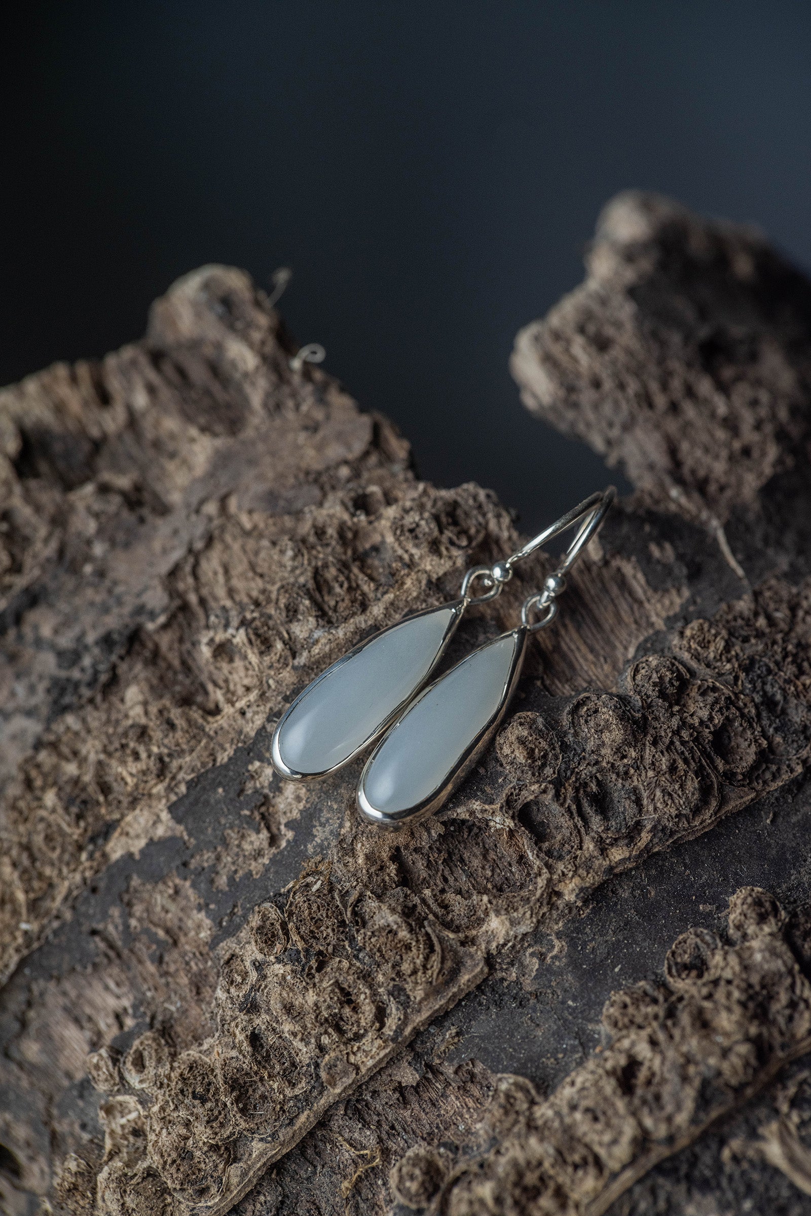 silver hook earrings pair moonstone drop