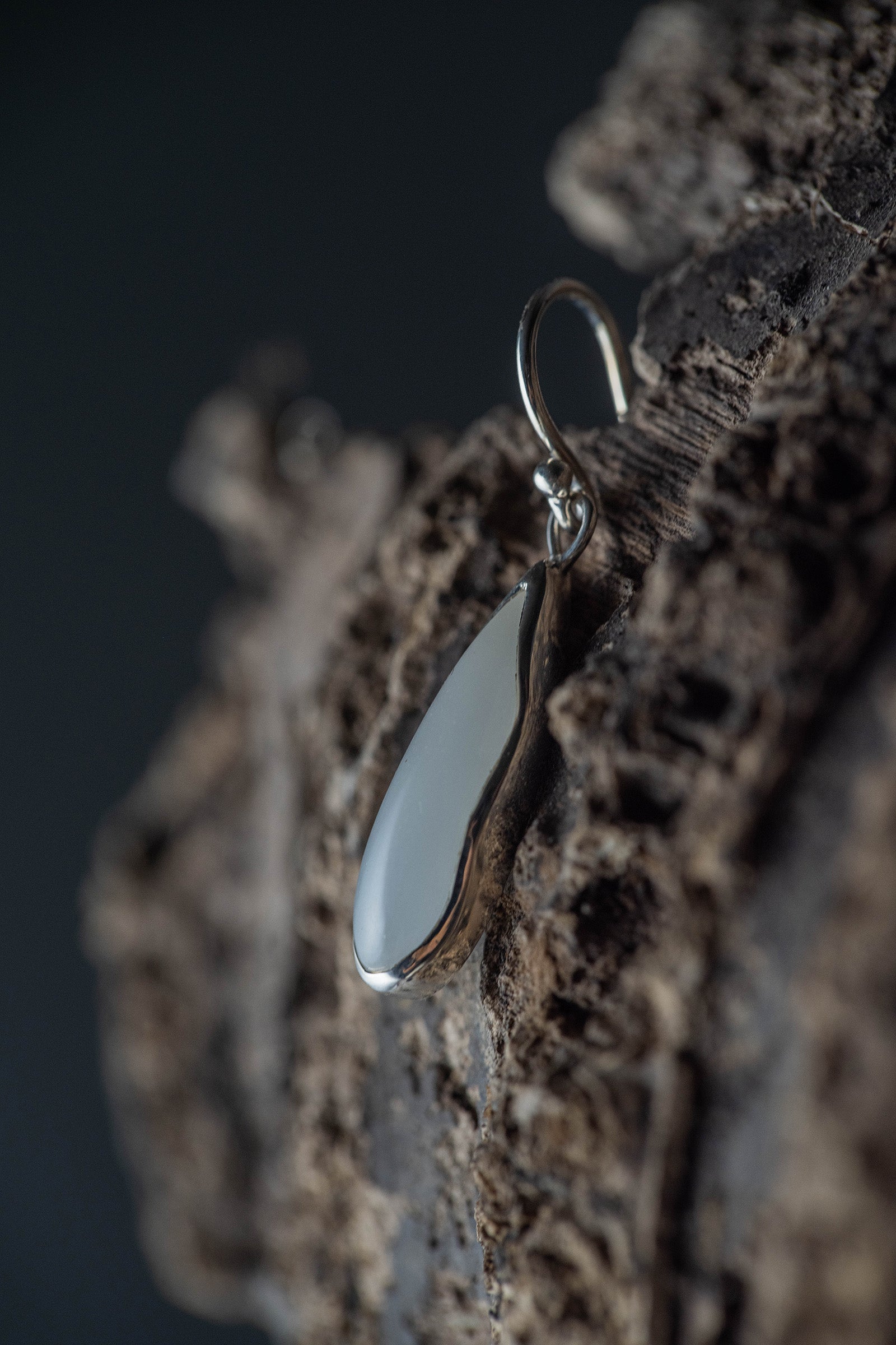 silver hook earrings pair moonstone drop