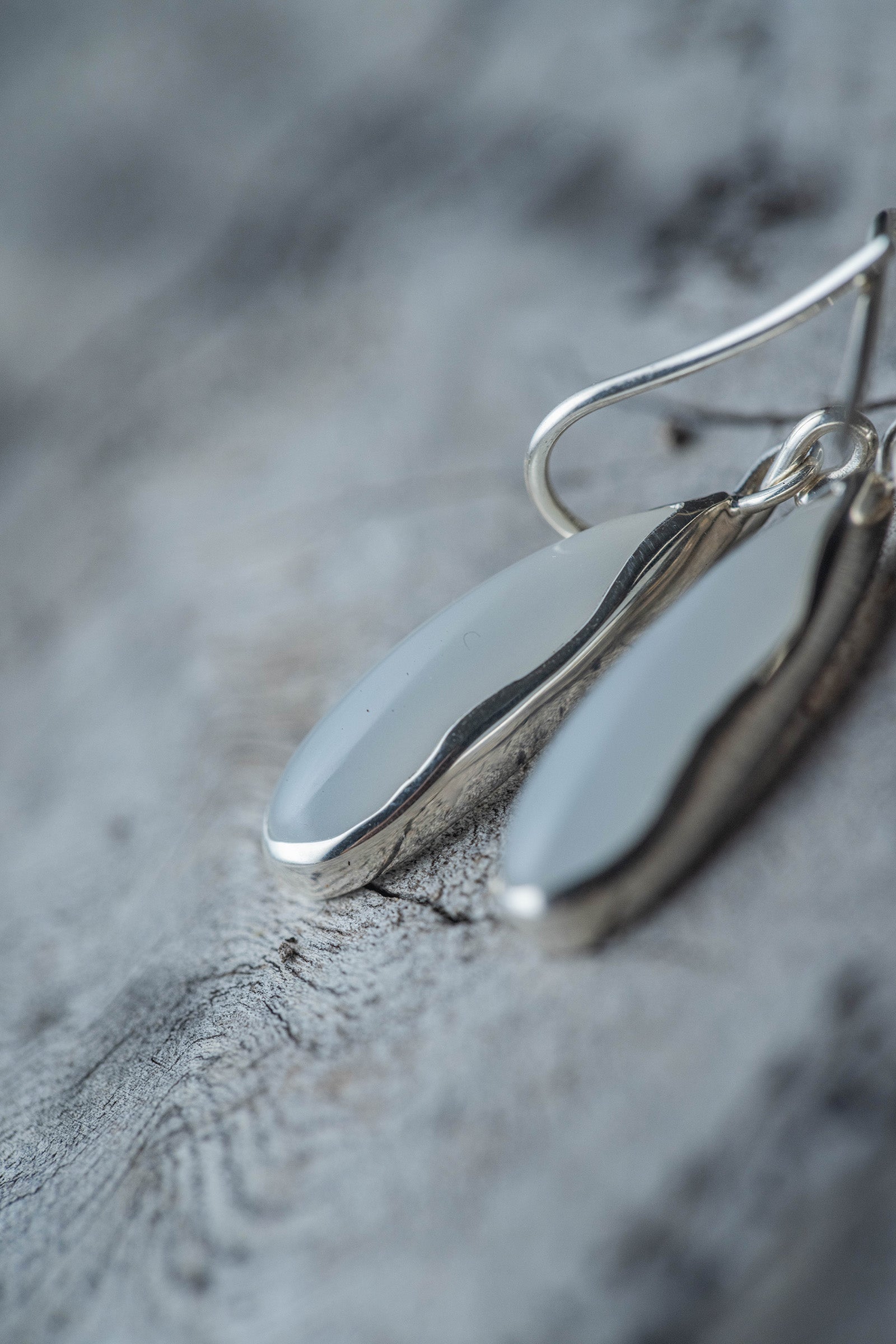 silver hook earrings pair moonstone drop