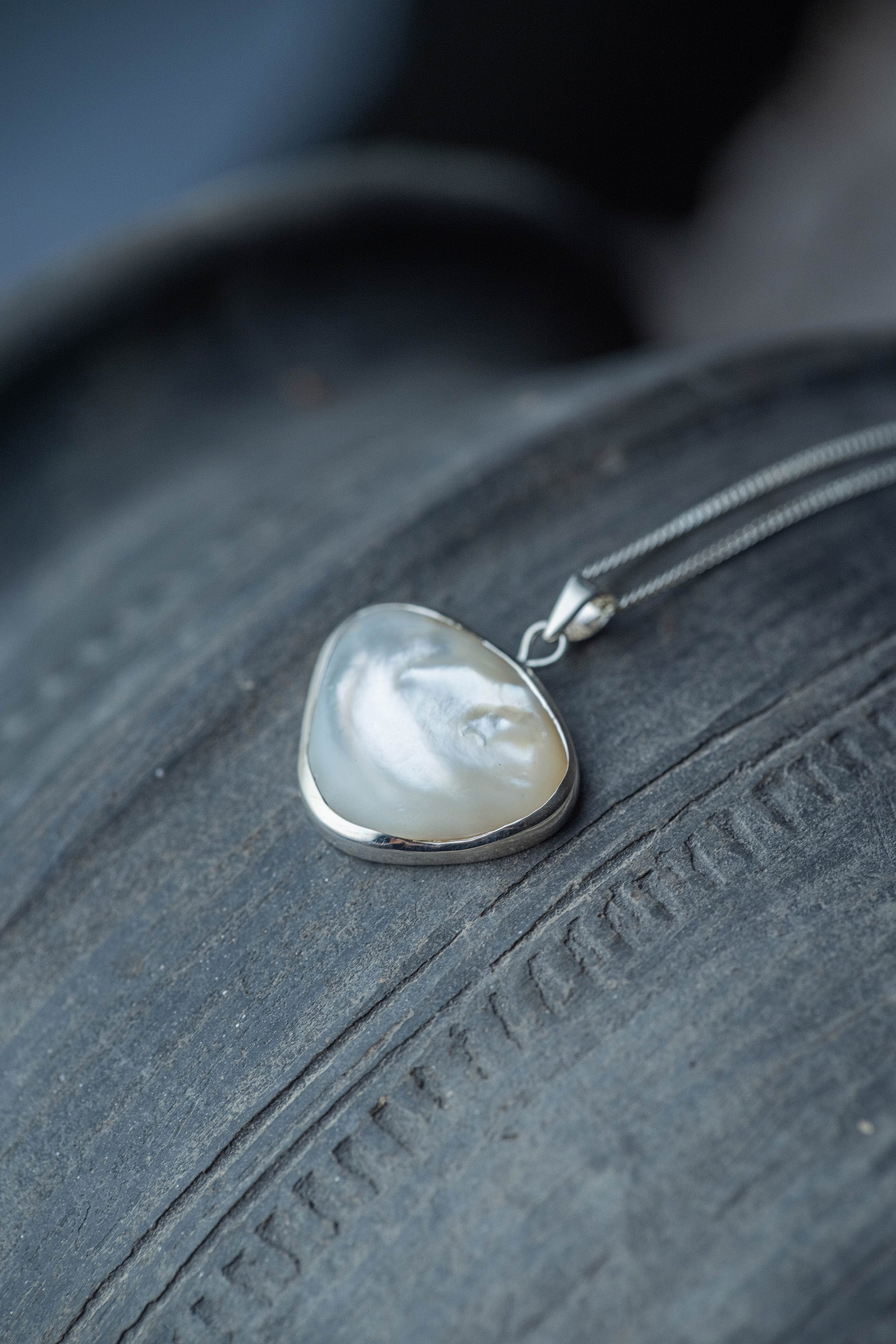 silver necklace pearl -1