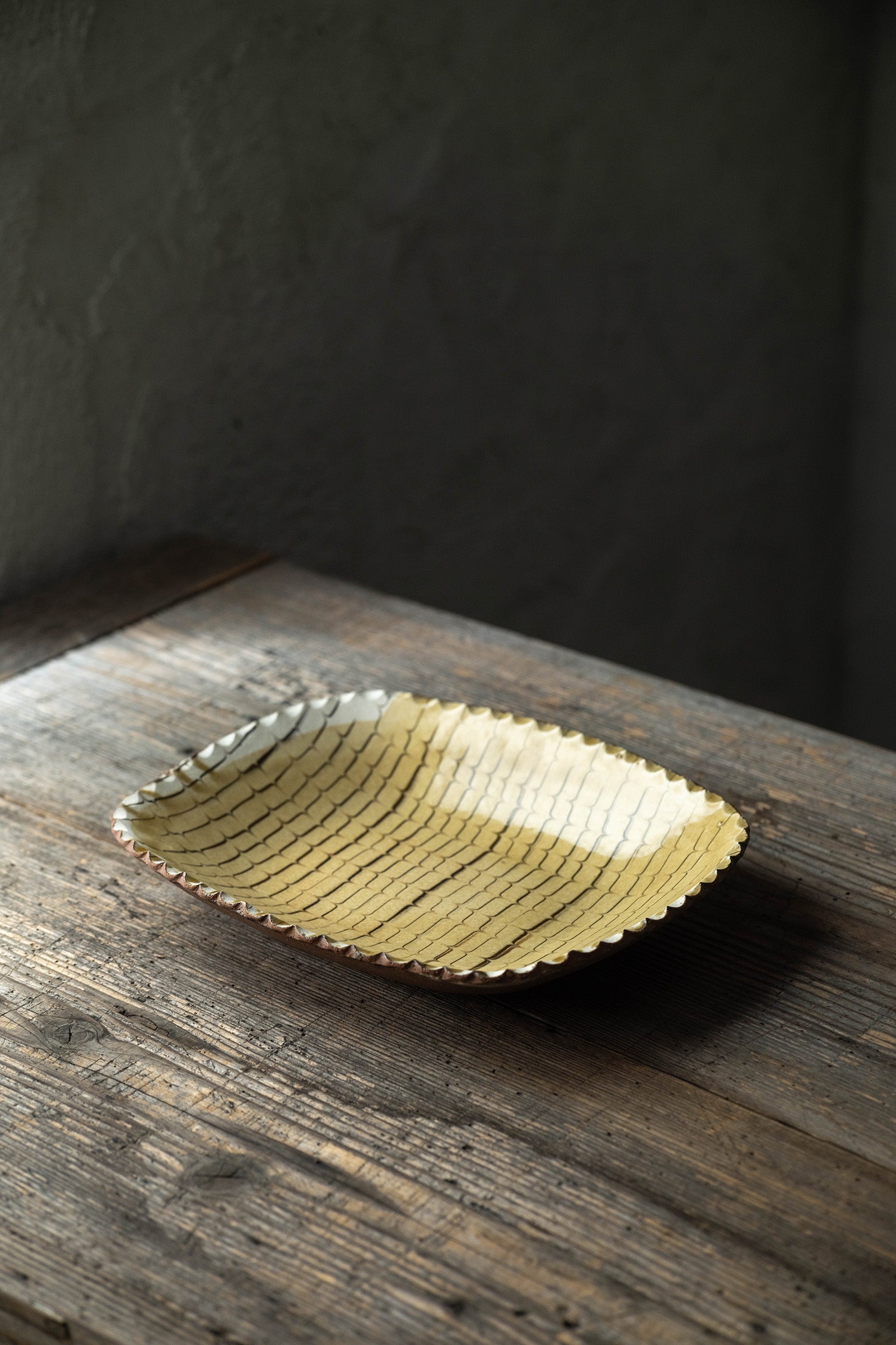 Yoji Yamada soft ceramic yellow pleated bowl, small size Y60-1, 3 pieces