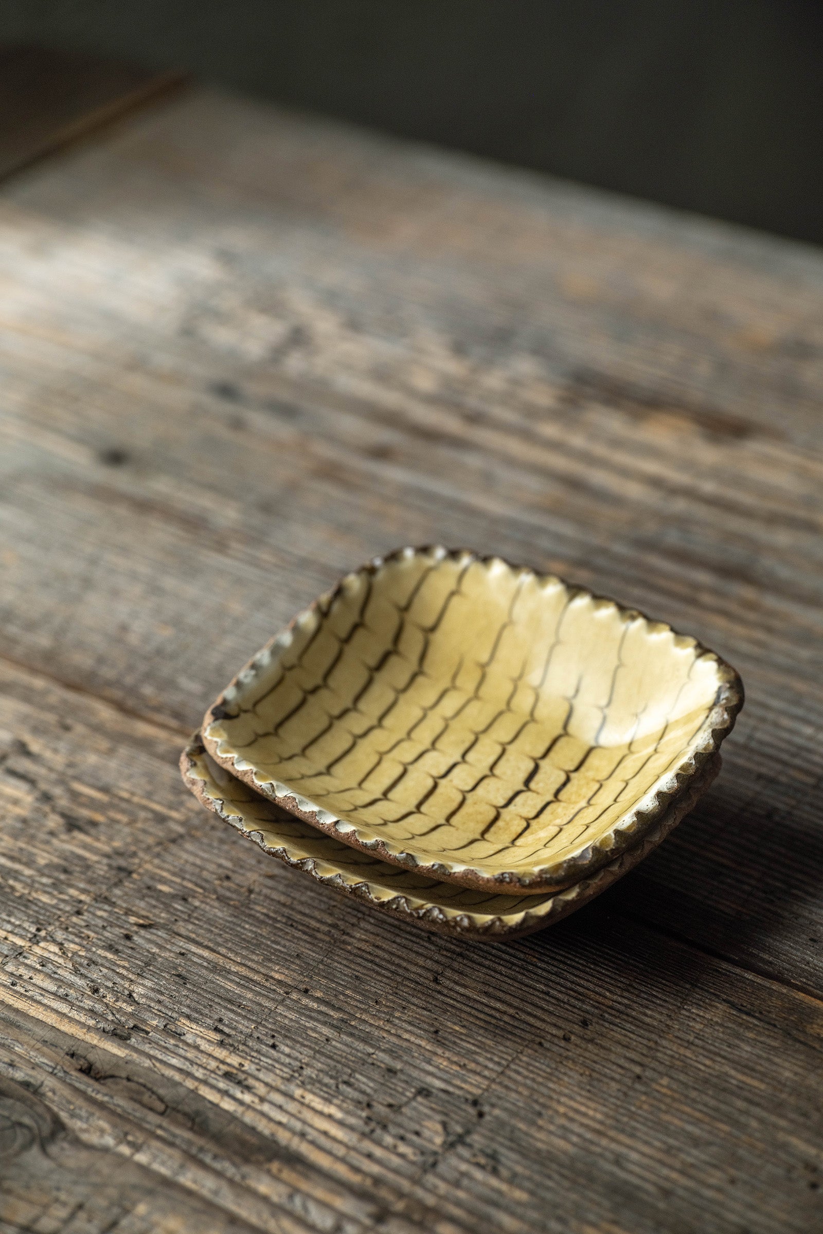Yoji Yamada soft ceramic yellow pleated bowl, small size Y60-1, 3 pieces