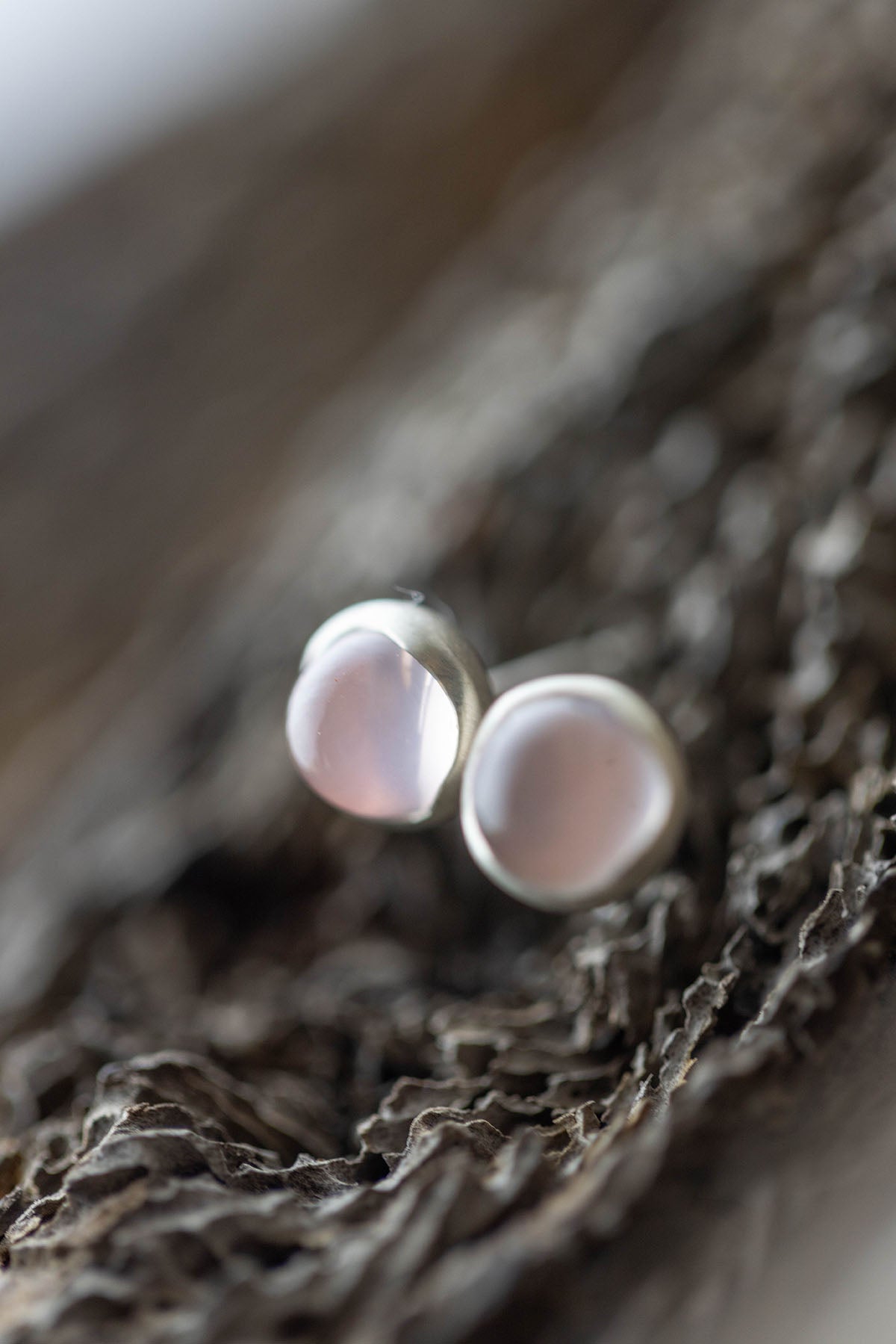 silver rose quartz round earrings (pair)