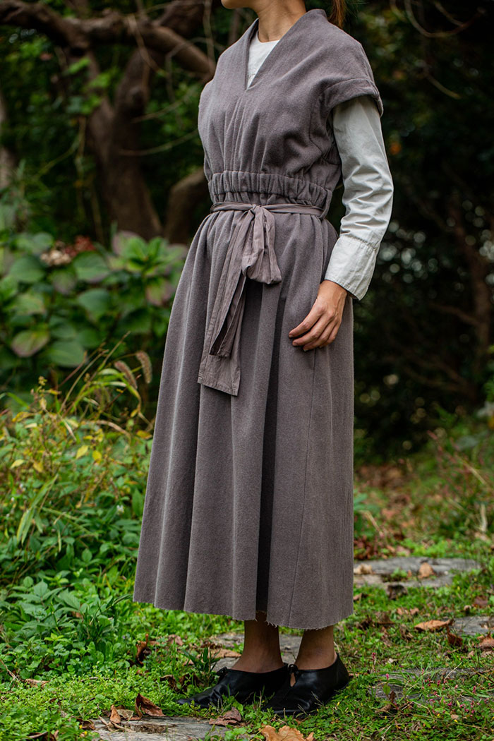 COSMIC WONDER Beautiful Mud dyed wool v-necked dress