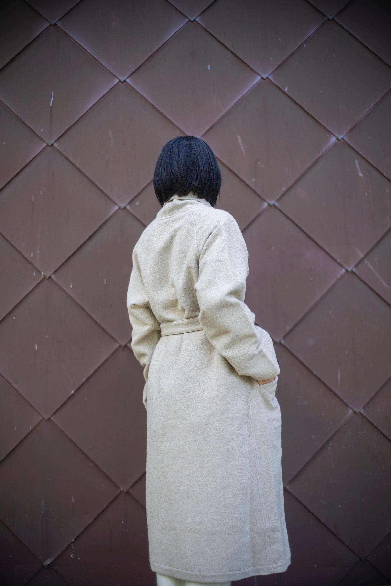 MITTAN CT-44 ウールシルクキャメル半纏ロングコート(紐付き)