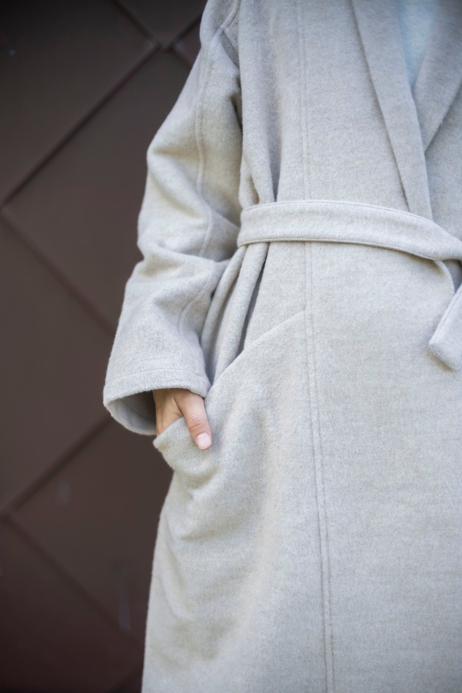 MITTAN CT-44 ウールシルクキャメル半纏ロングコート(紐付き)