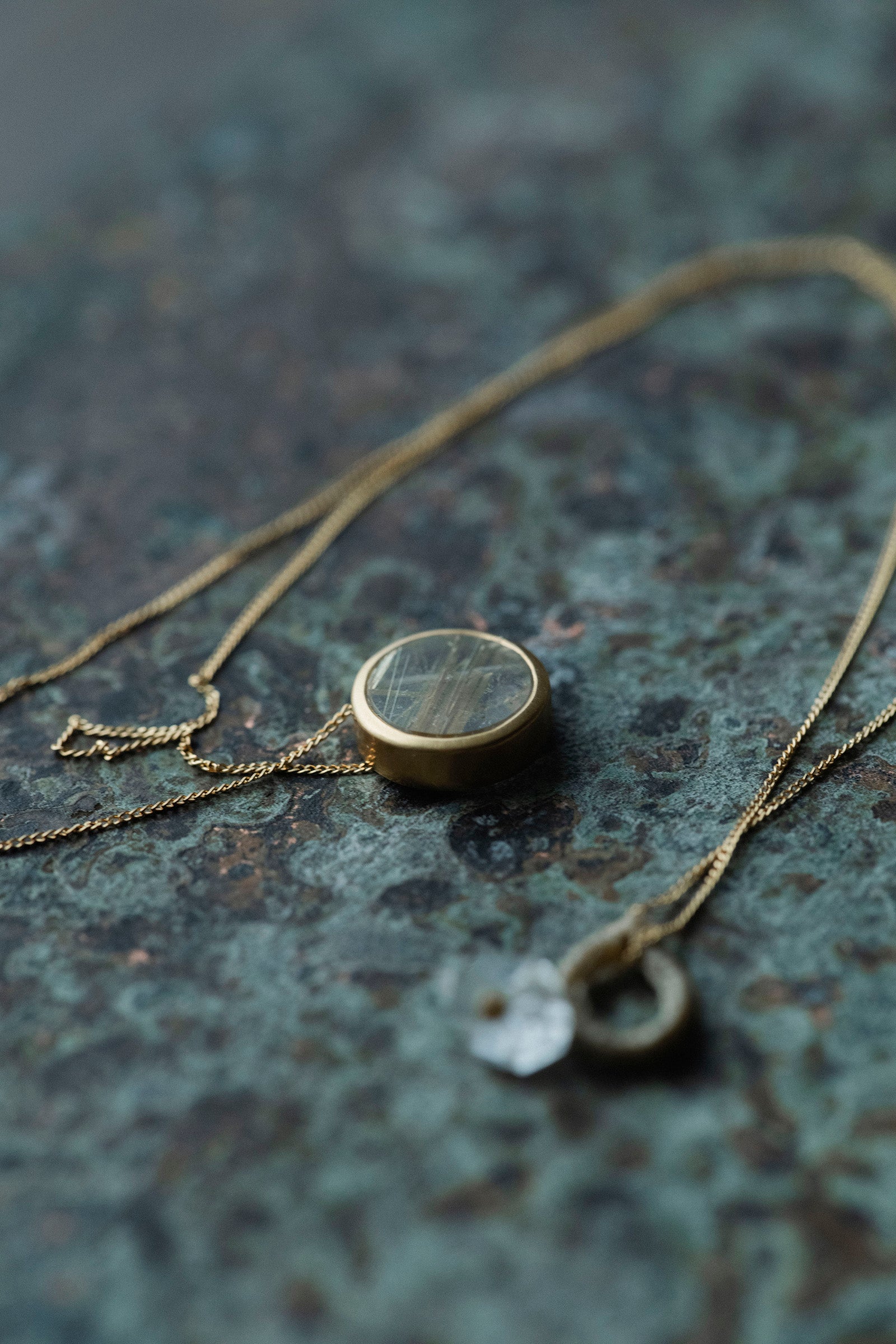 18K necklace 18K round ( rutilated quartz )