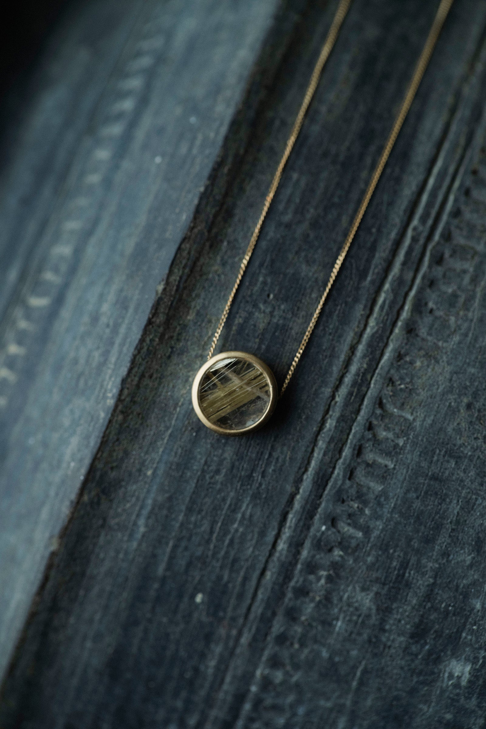 18K necklace 18K round ( rutilated quartz )