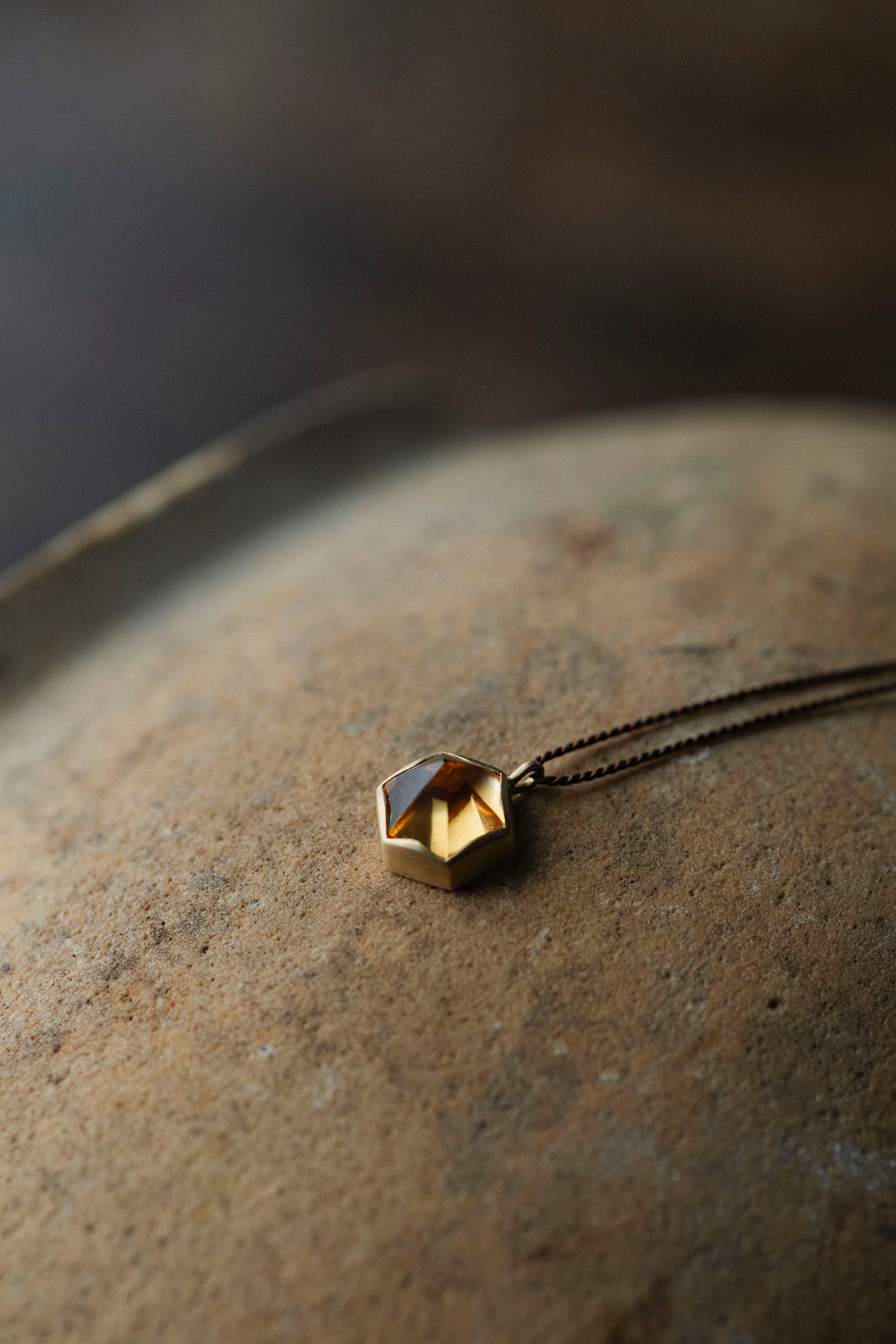 silk cord necklace 18K hexagon( citrine )