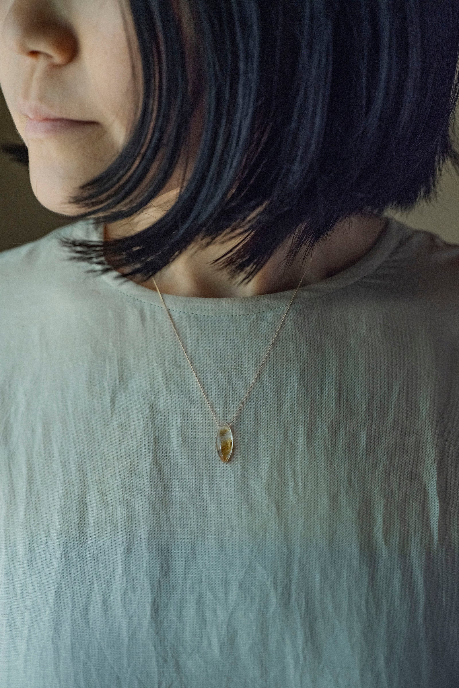 18K necklace ( rutile quartz )