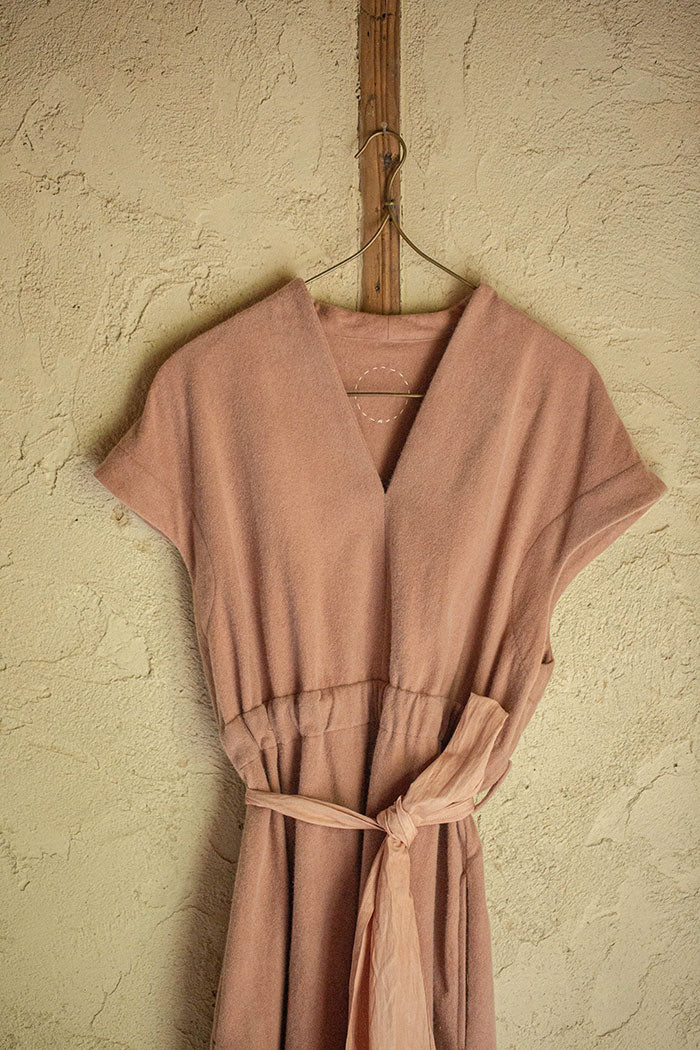 COSMIC WONDER Beautiful Mud dyed wool v-necked dress